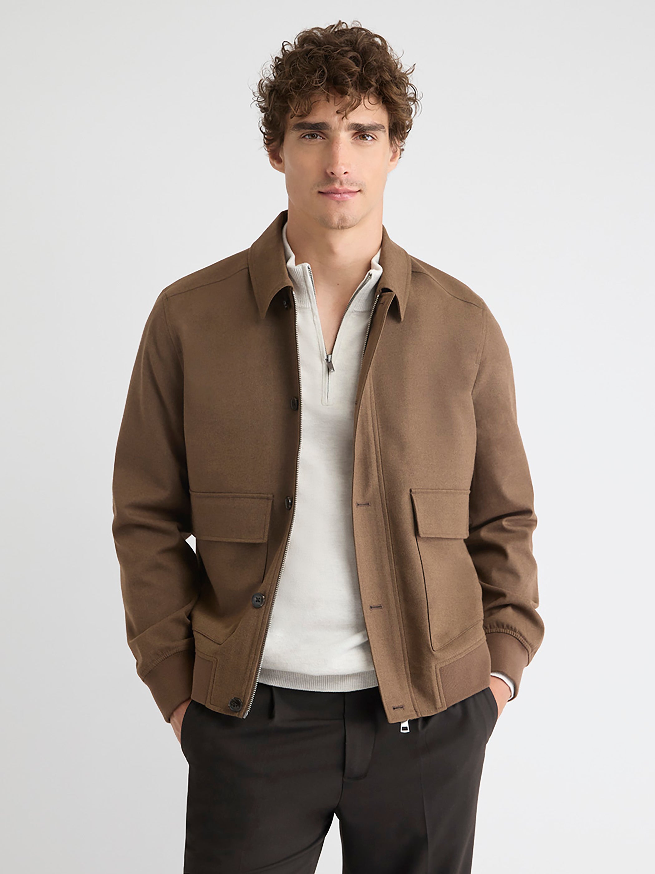 Twill Bomber Jacket with Shirt Collar | RW&CO.