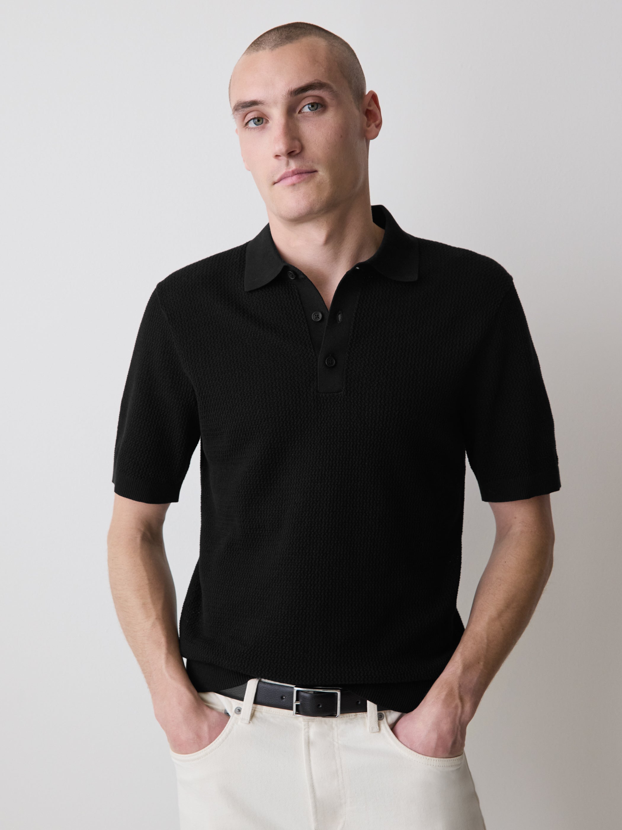 Men's Textured Short-Sleeve Polo Sweater – RW&CO