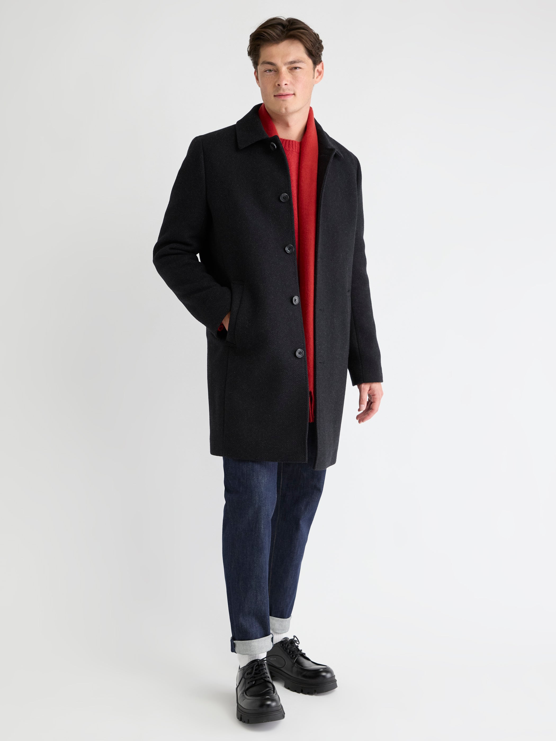 Classic Herringbone Mackintosh Coat with Shirt Collar | RW&CO.