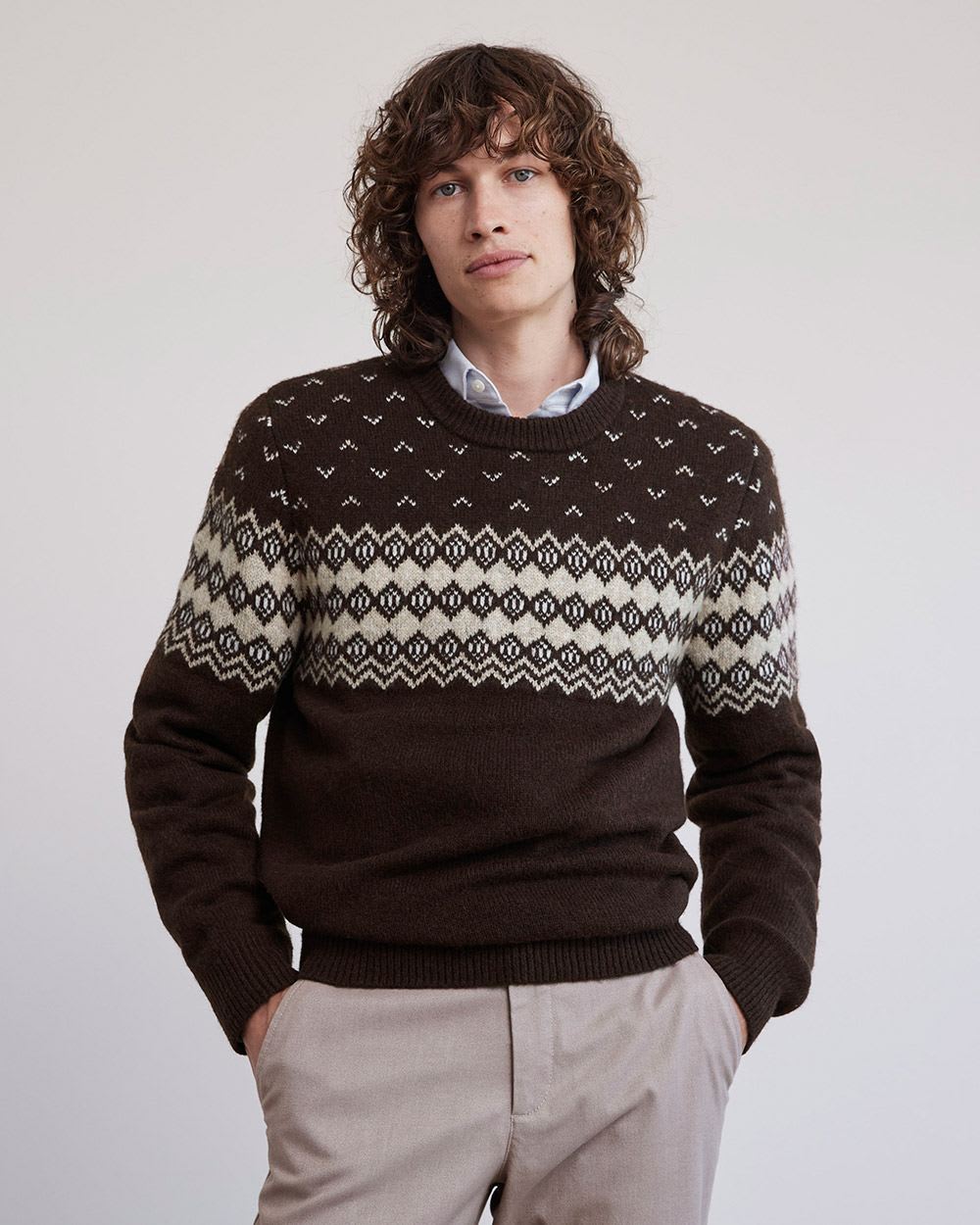 Long-Sleeve Crew-Neck Sweater with Navajo Pattern