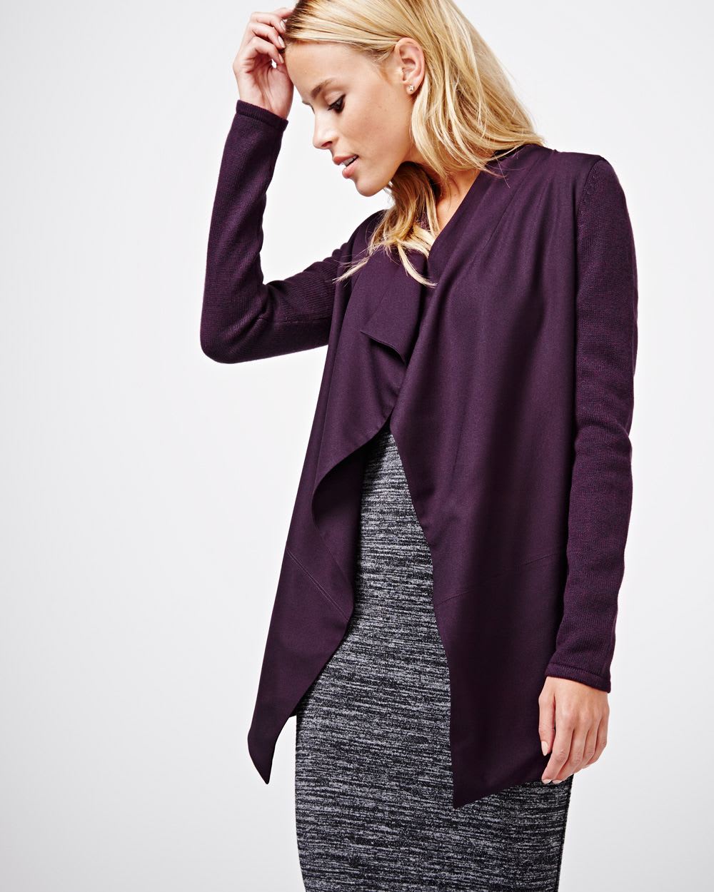 Open front mixed media cardigan RW&CO.