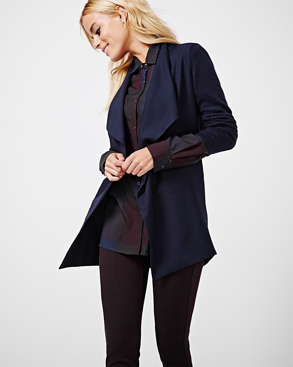 Open front mixed media cardigan RW&CO.