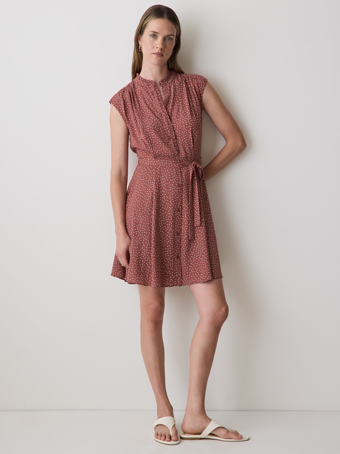Sleeveless Mock-Neck Buttoned-Down Mini Dress