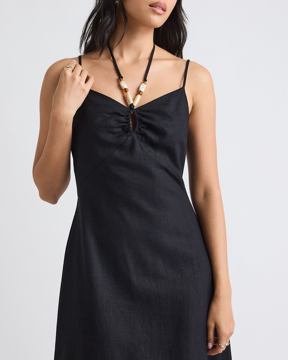 Sleeveless Halter-Neck Linen-Blend Midi Dress