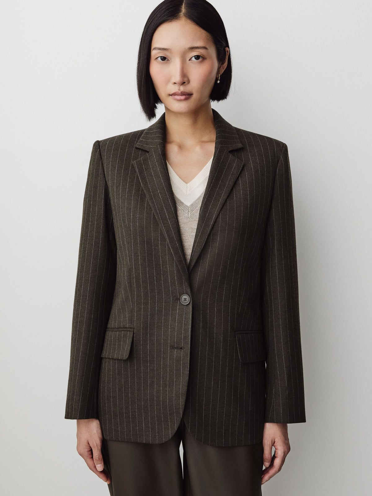 Relaxed-Fit Striped Two-Button Blazer
