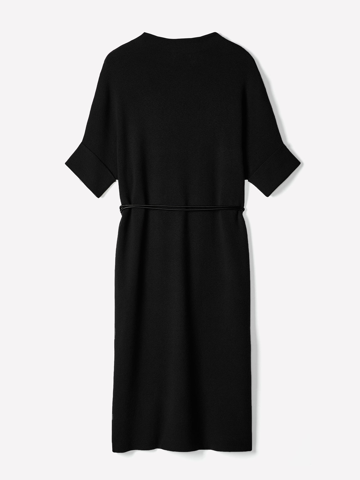 3/4-Sleeve Mock-Neck Belted Midi Dress