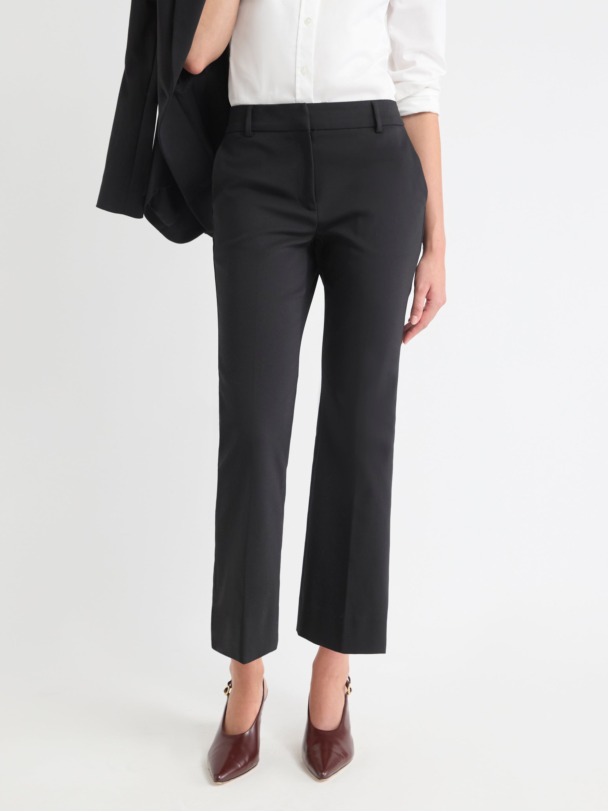 Pantalon Indispensable Cheville Noir à Jambe Évasée et Taille Mi-Haute