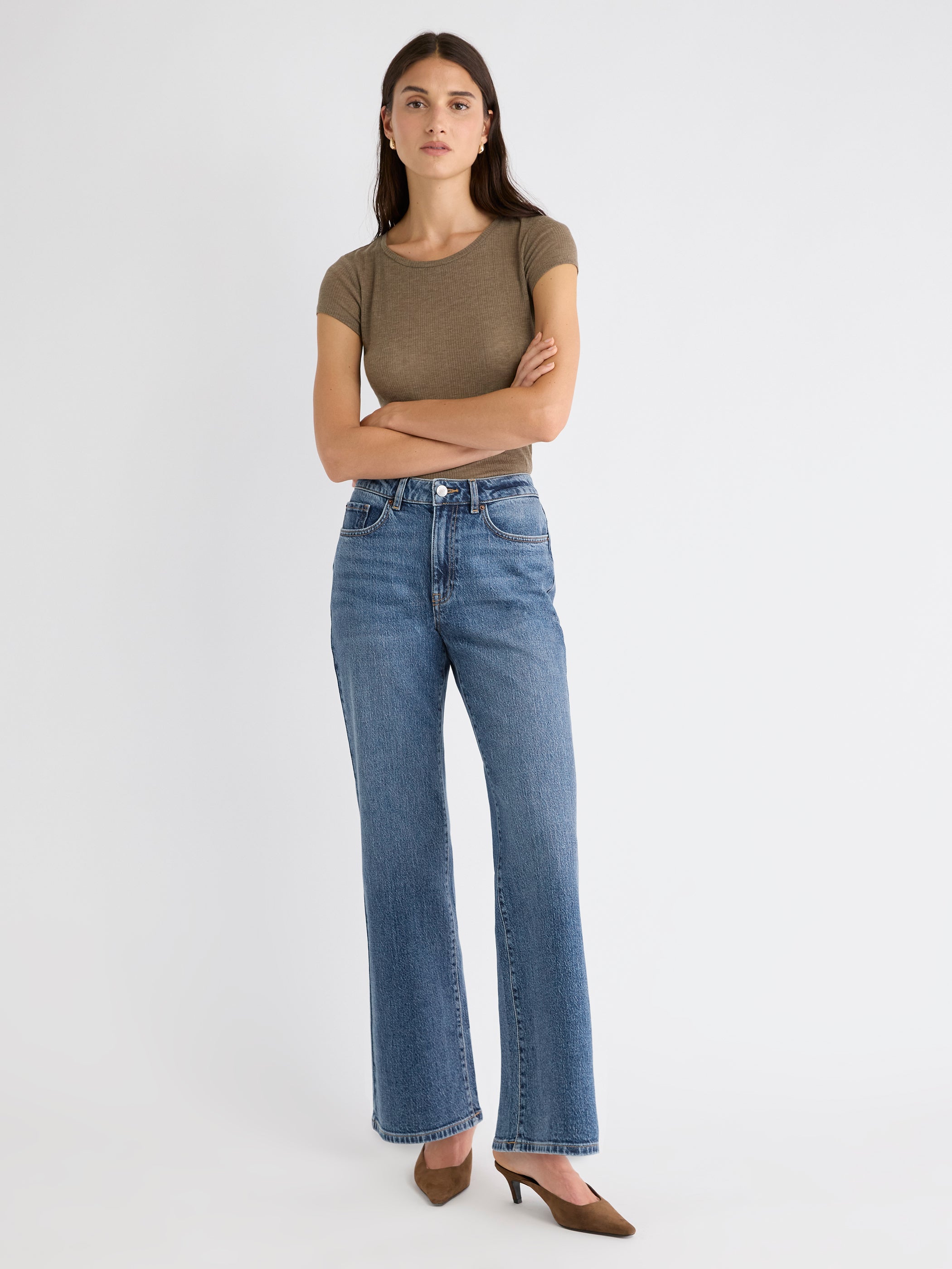 Haut en Mélange de Laine à Manches Courtes et Col Rond