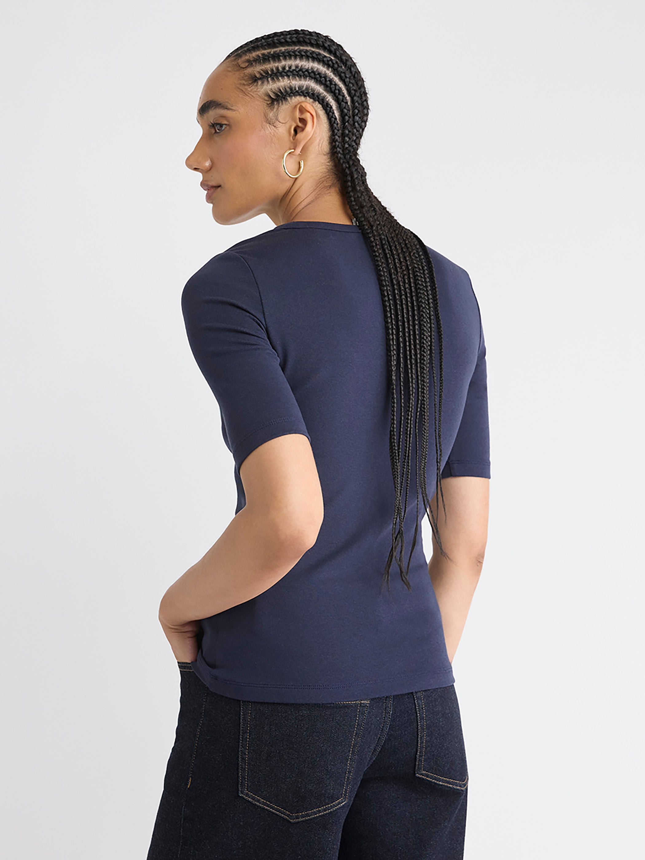 Elbow-Sleeve Crew-Neck Fitted Tee