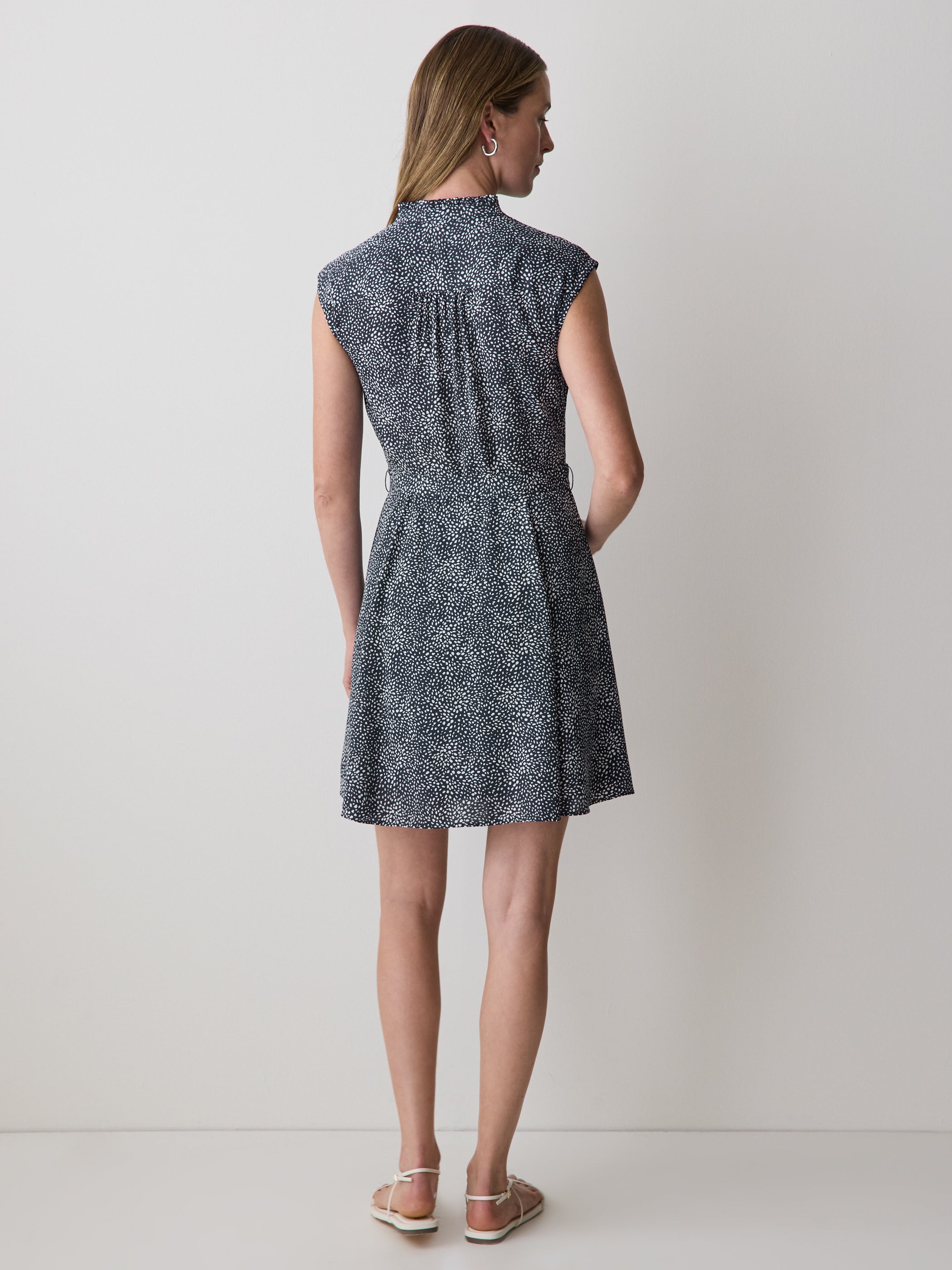 Sleeveless Mock-Neck Buttoned-Down Mini Dress