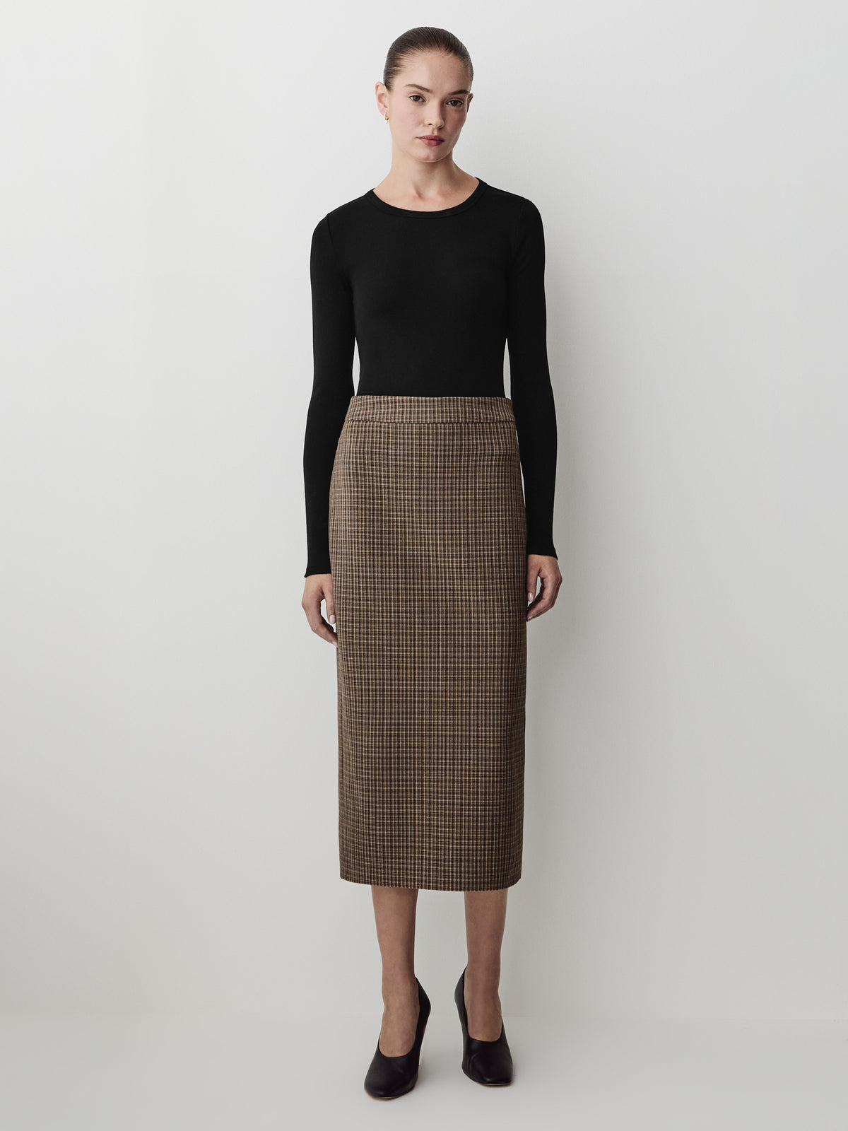 Plaid Straight Midi Skirt