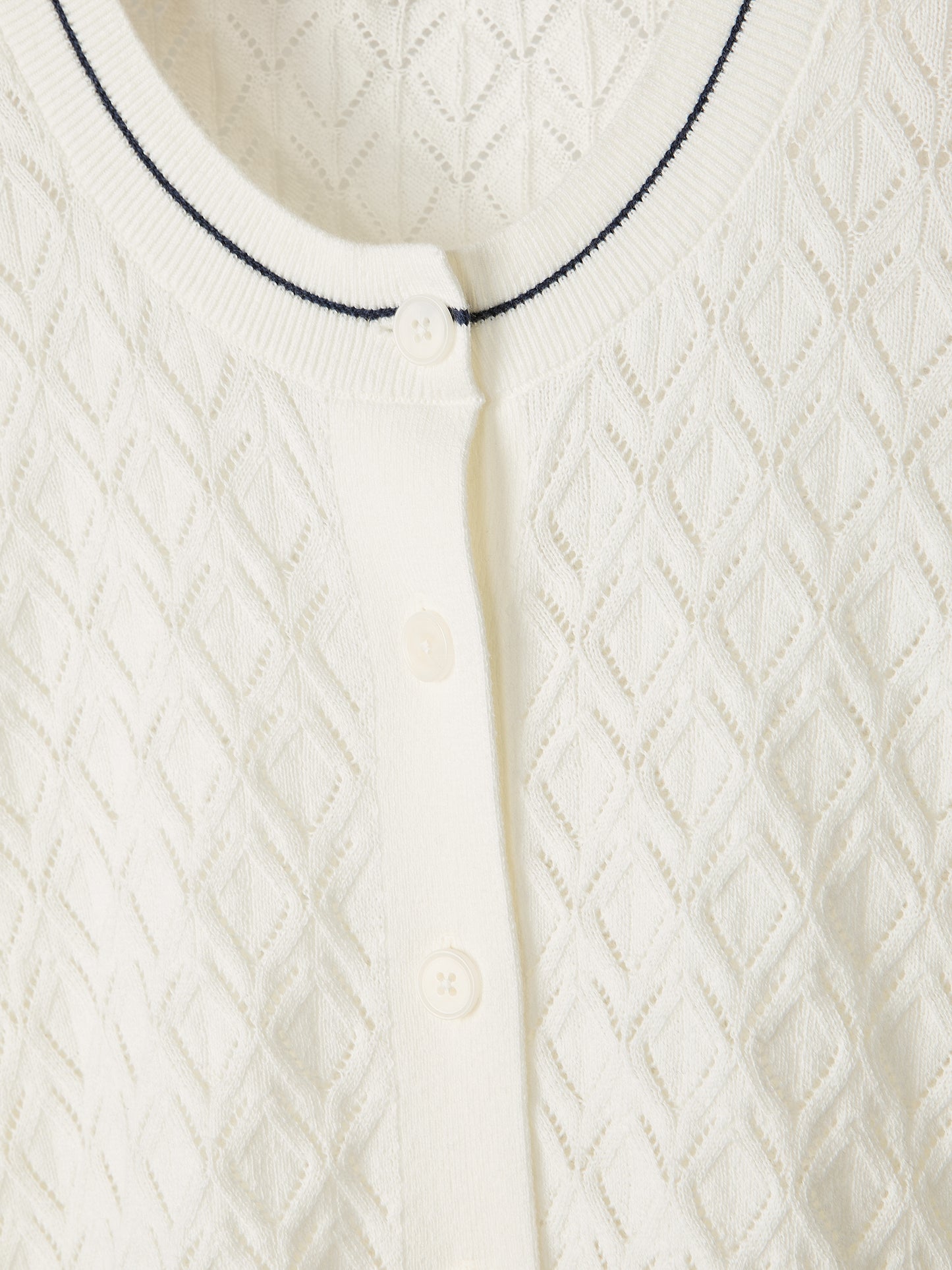 Long-Sleeve Crew-Neck Cardigan with Pointelle Stitches