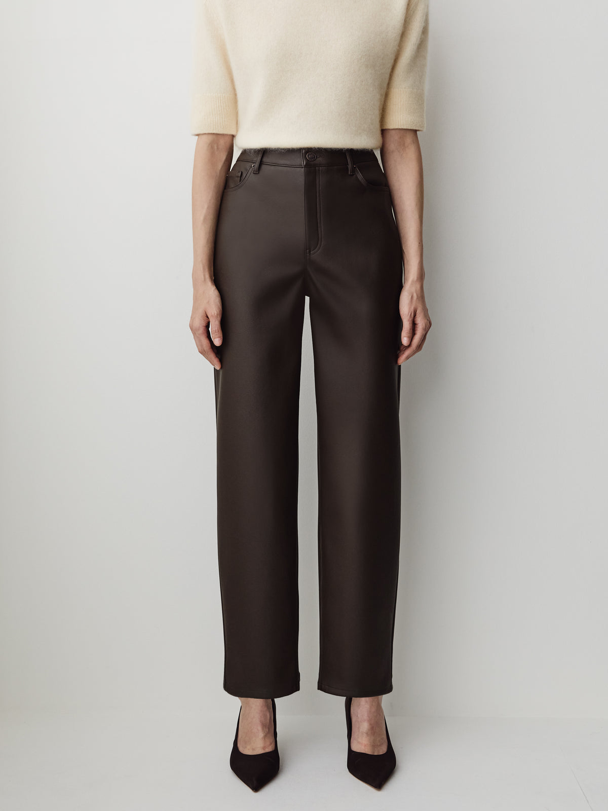 High-Rise Tapered-Leg Faux-Leather Pant