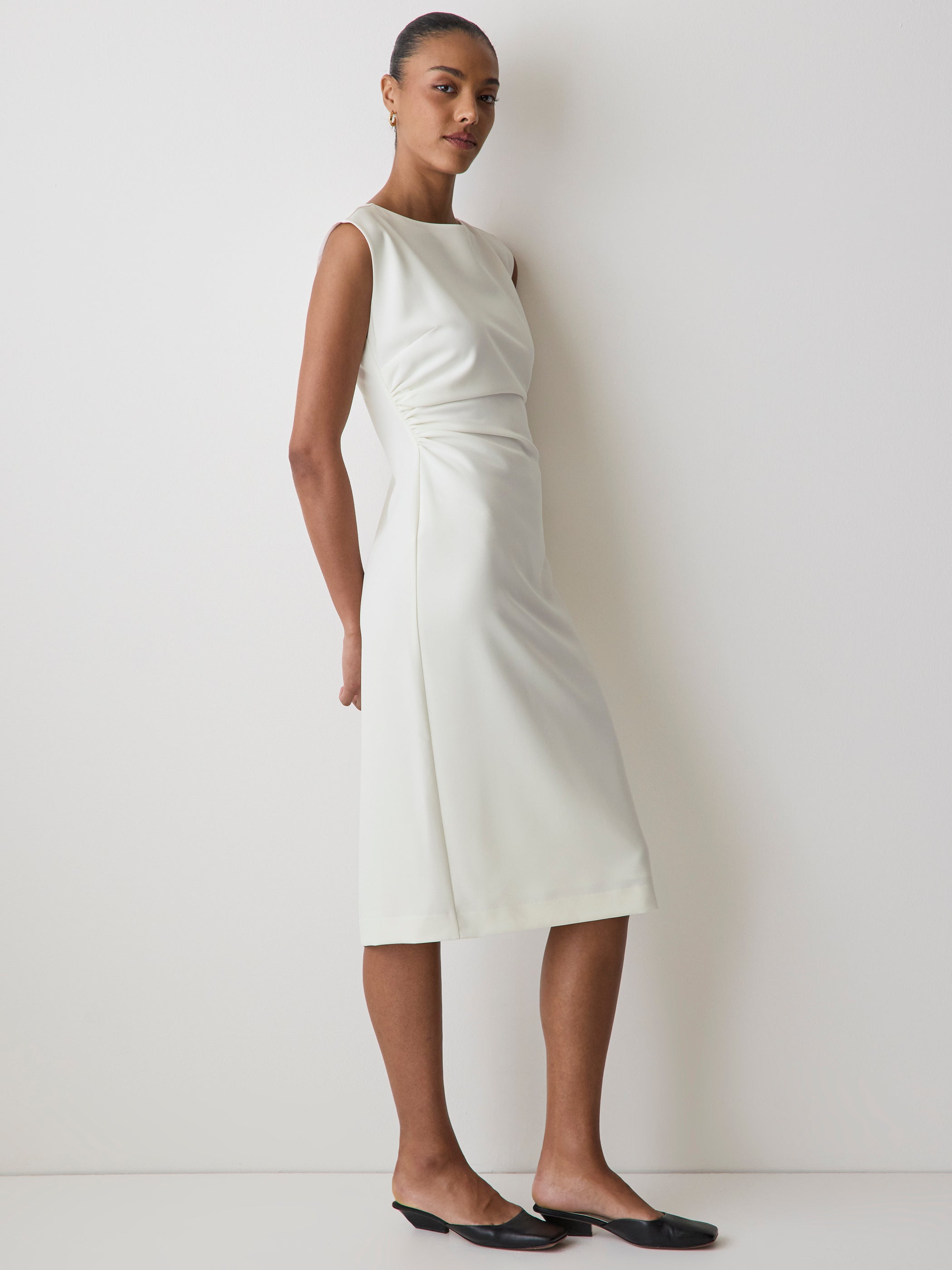 Sleeveless Woven Dress with Cow Neck, Polyester Blend