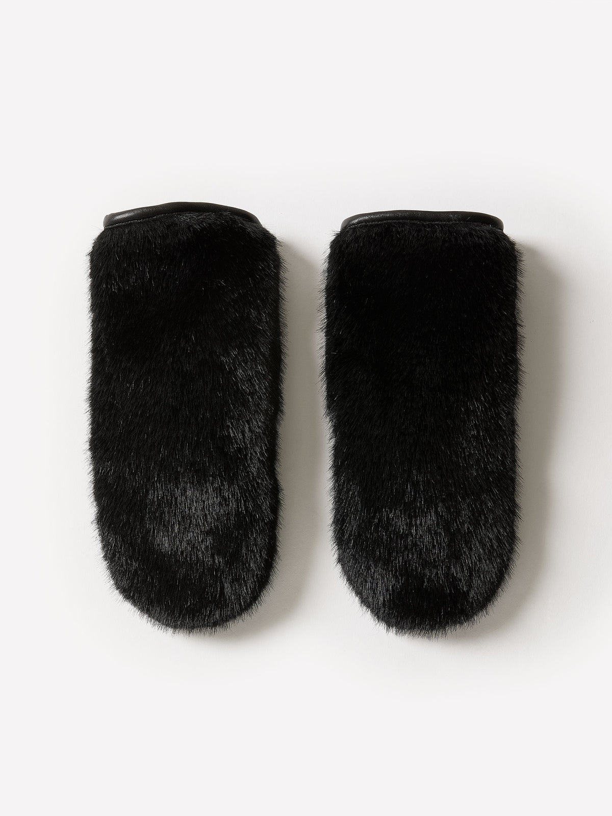 Woven Faux Fur Mittens with Leather Cuff