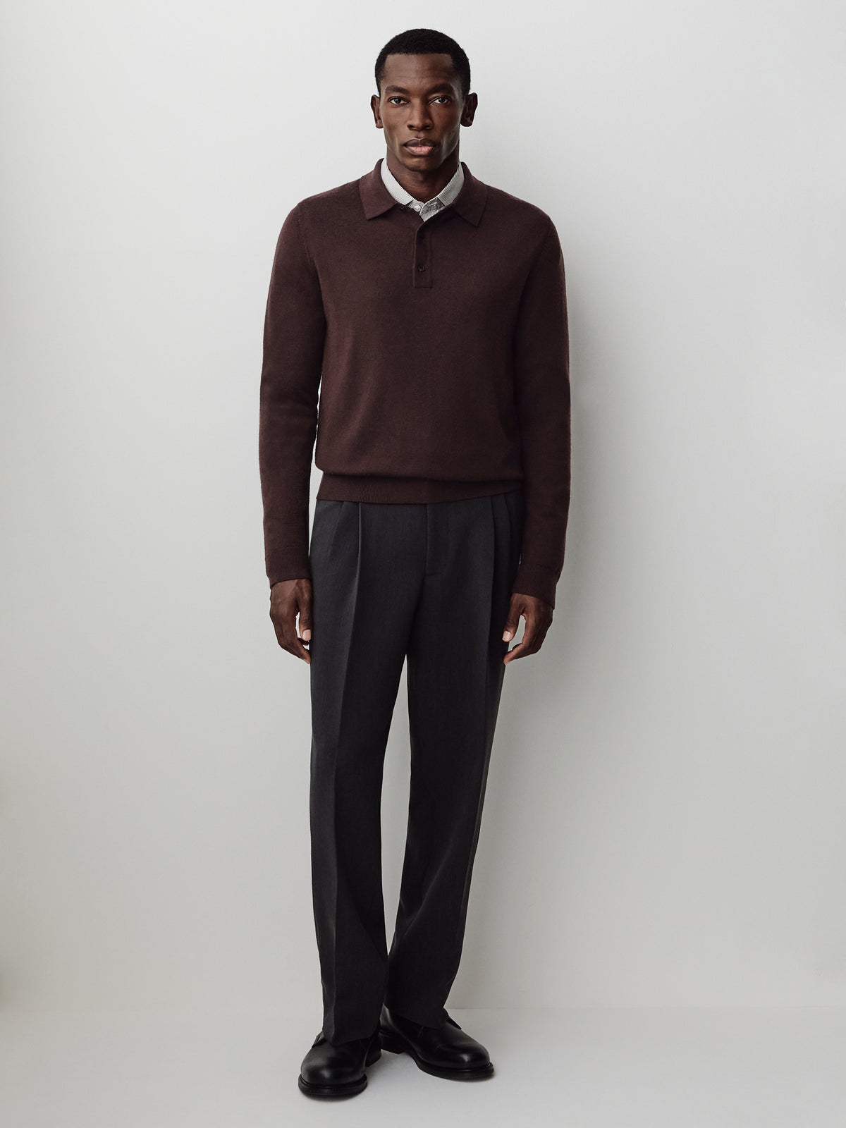 Merino-Wool Long-Sleeve Polo Sweater