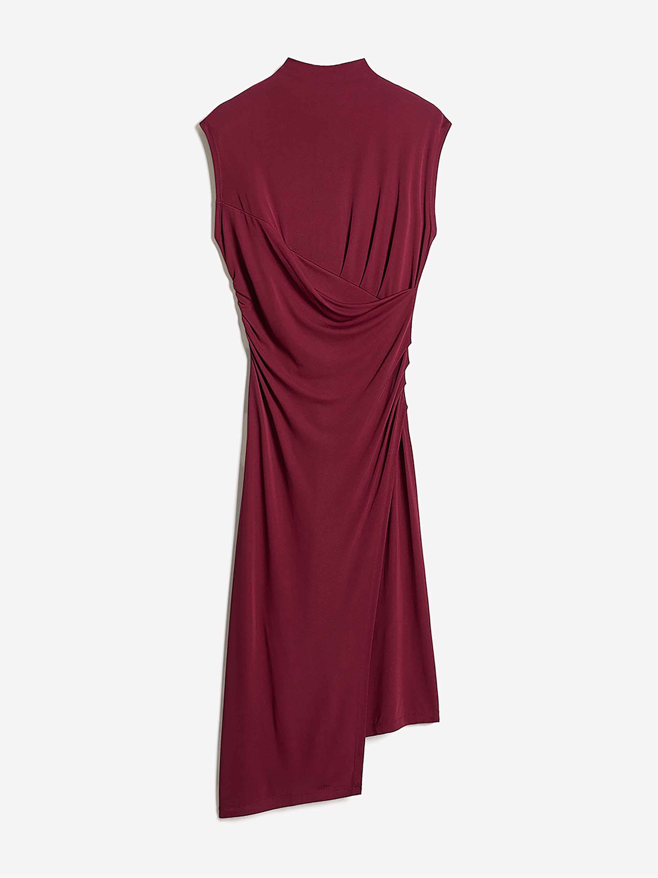 Robe Midi Drapée à Manches Très Courtes et Col Montant