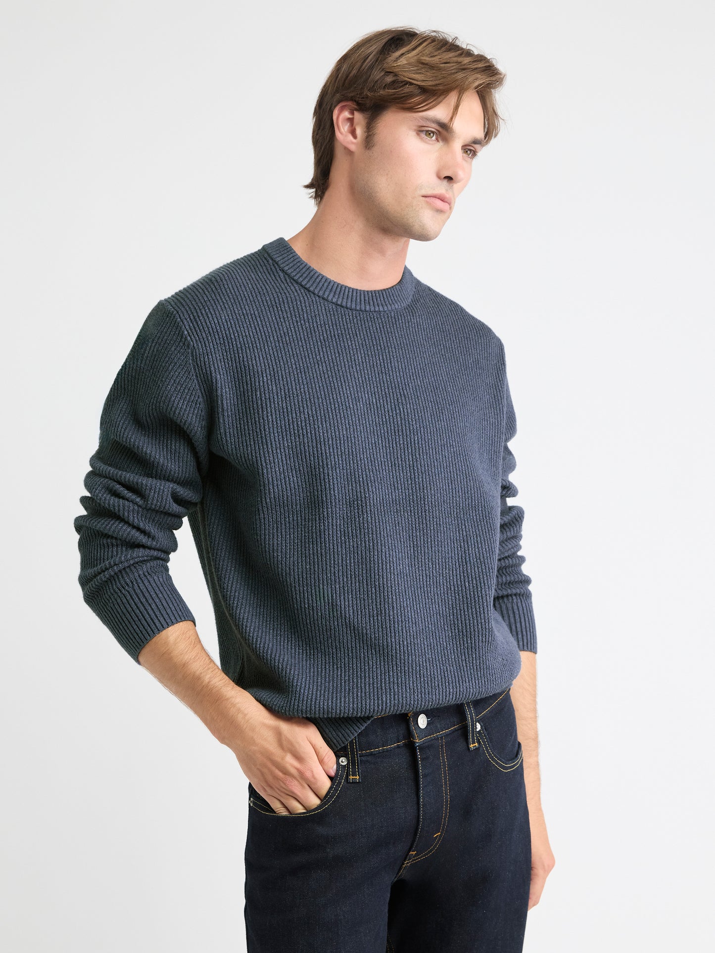 Cashmere-Blend Long-Sleeve Crew-Neck Sweater