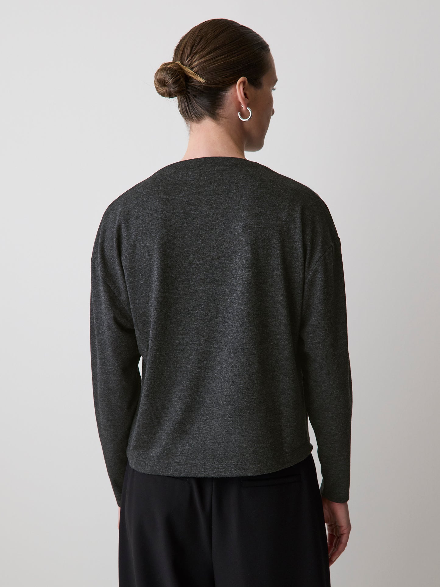 Haut à Manches Longues à Col Rond Drapé