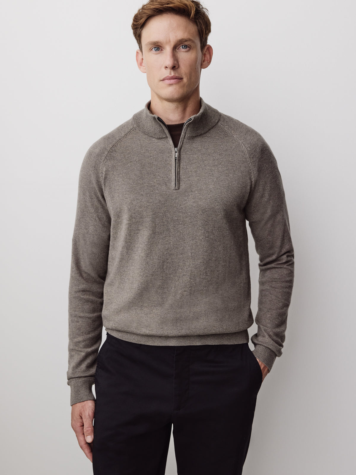 Long-Sleeve Half-Zip Mock-Neck Sweater