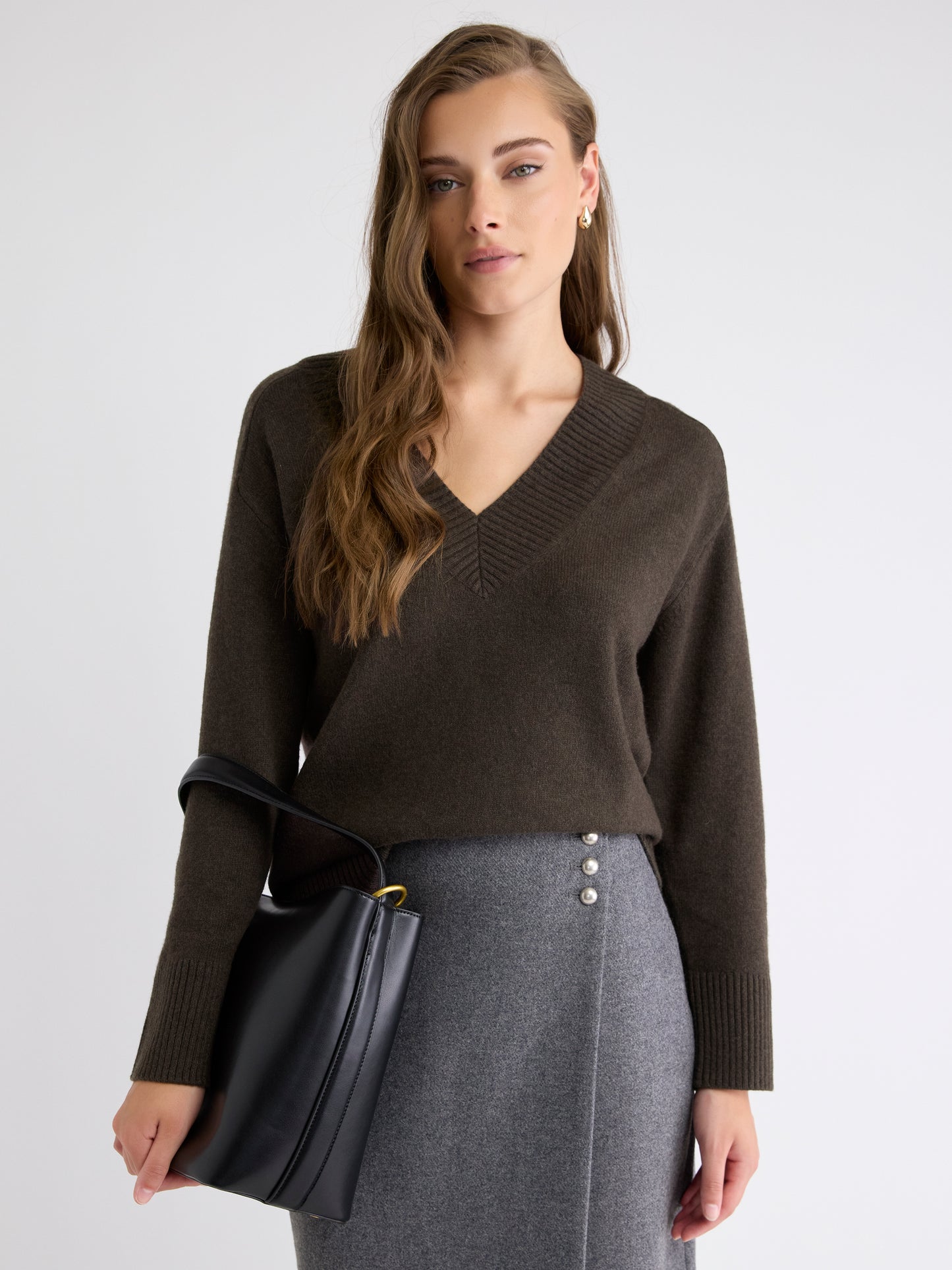 Long-Sleeve V-Neck Merino-Blend Sweater