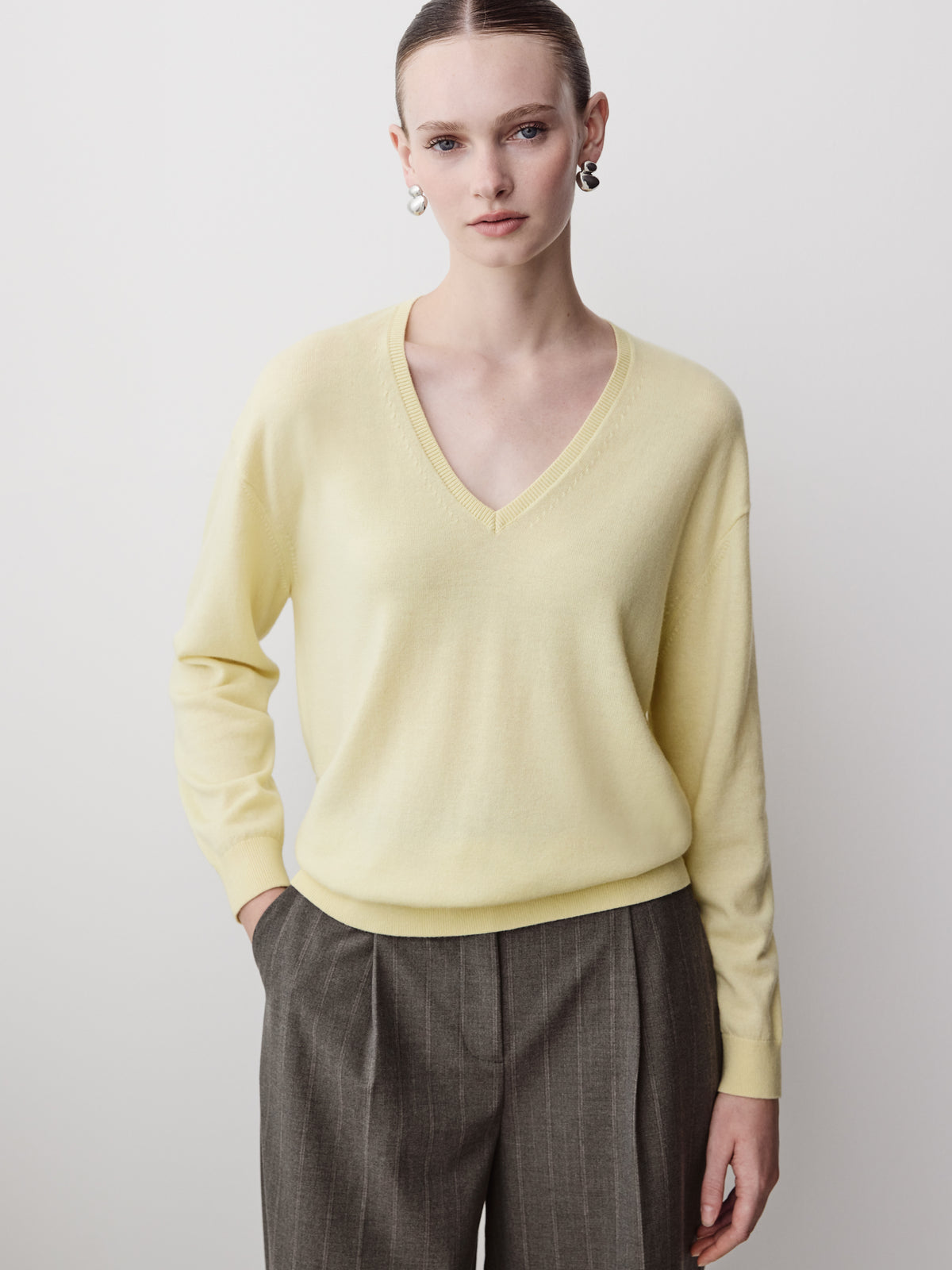 Long-Sleeve V-Neck Oversized Merino Sweater