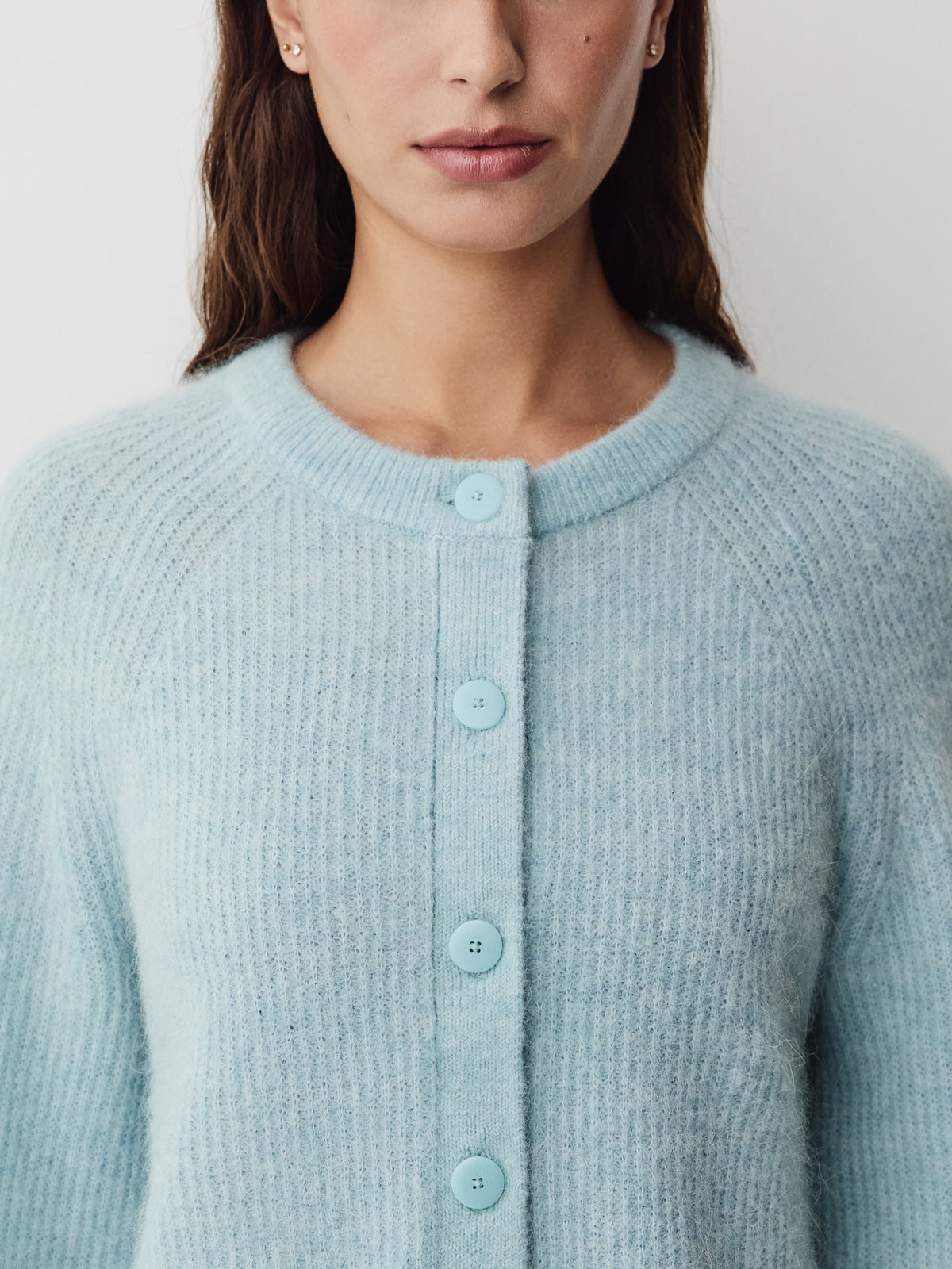 Wool-Blend Long-Sleeve Crew-Neck Cardigan