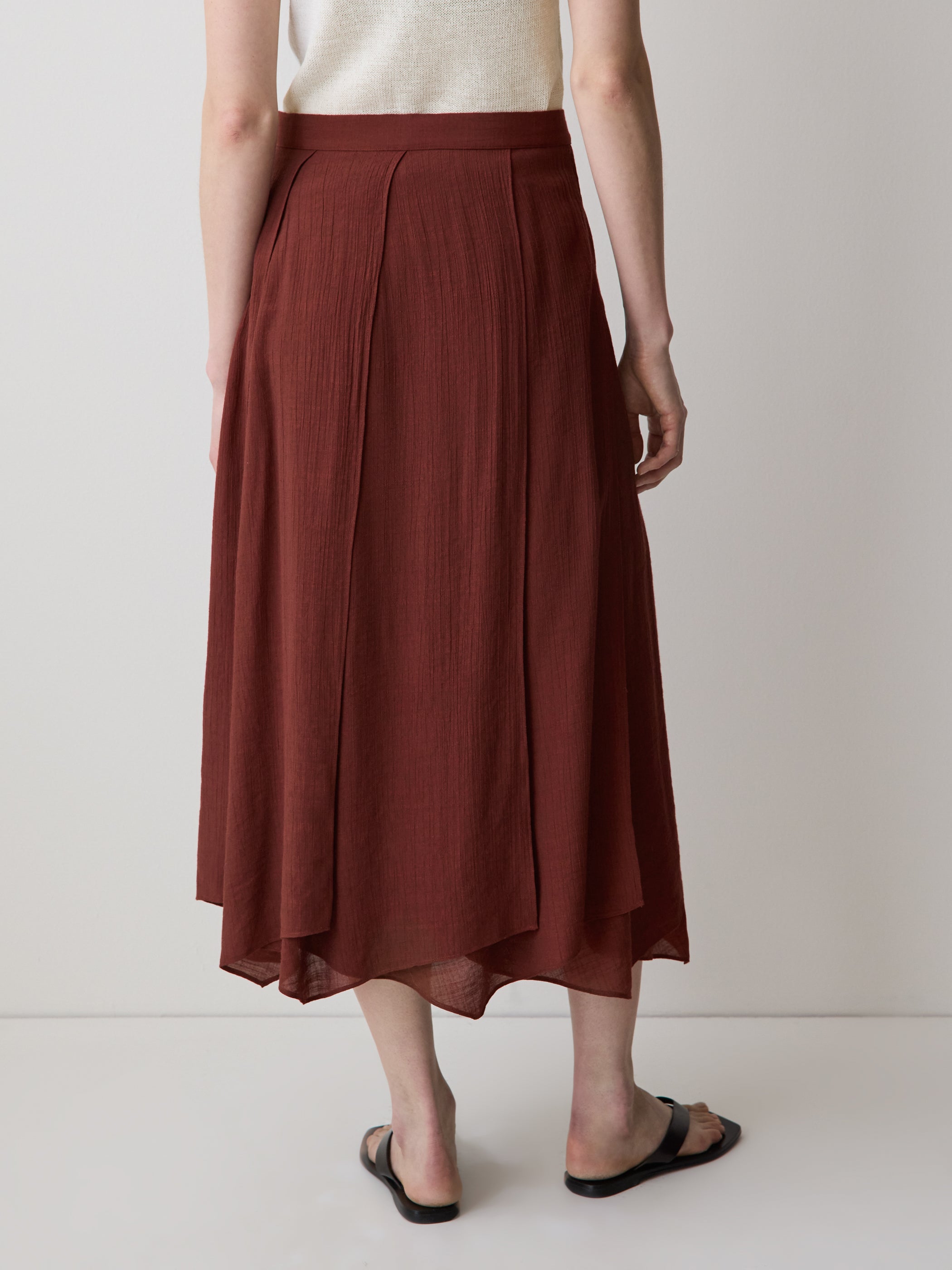 Mid-Rise Flare Midi Skirt