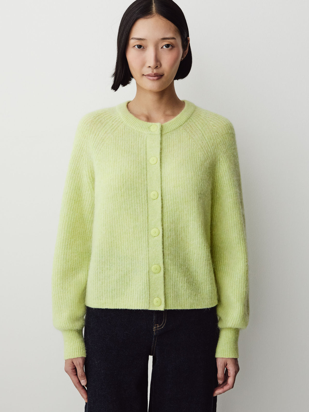 Wool-Blend Long-Sleeve Crew-Neck Cardigan