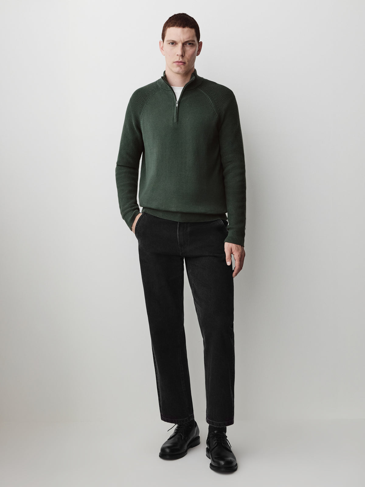 Long-Sleeve Half-Zip Mock-Neck Sweater