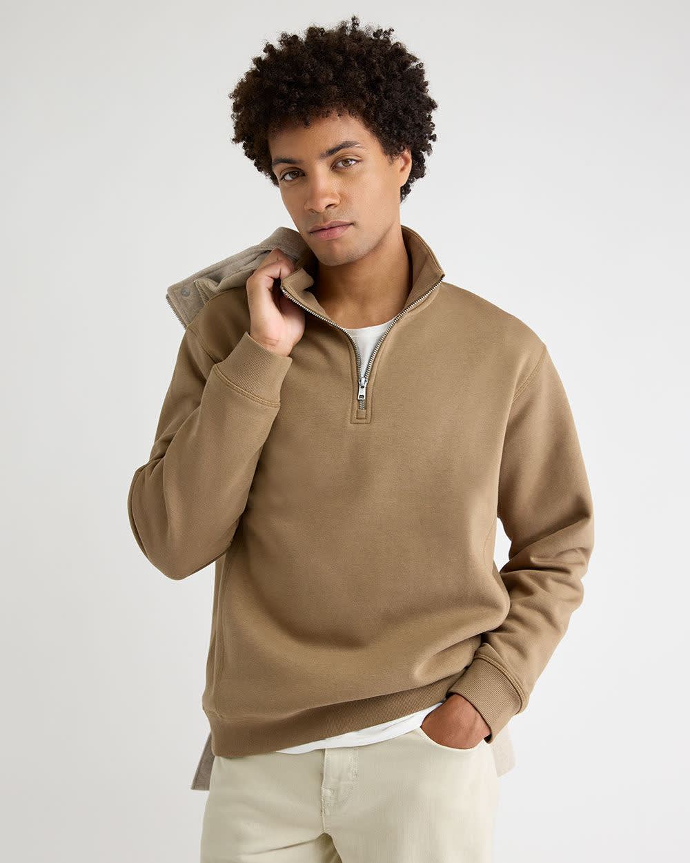 Long-Sleeve Half-Zip Mock-Neck Sweater
