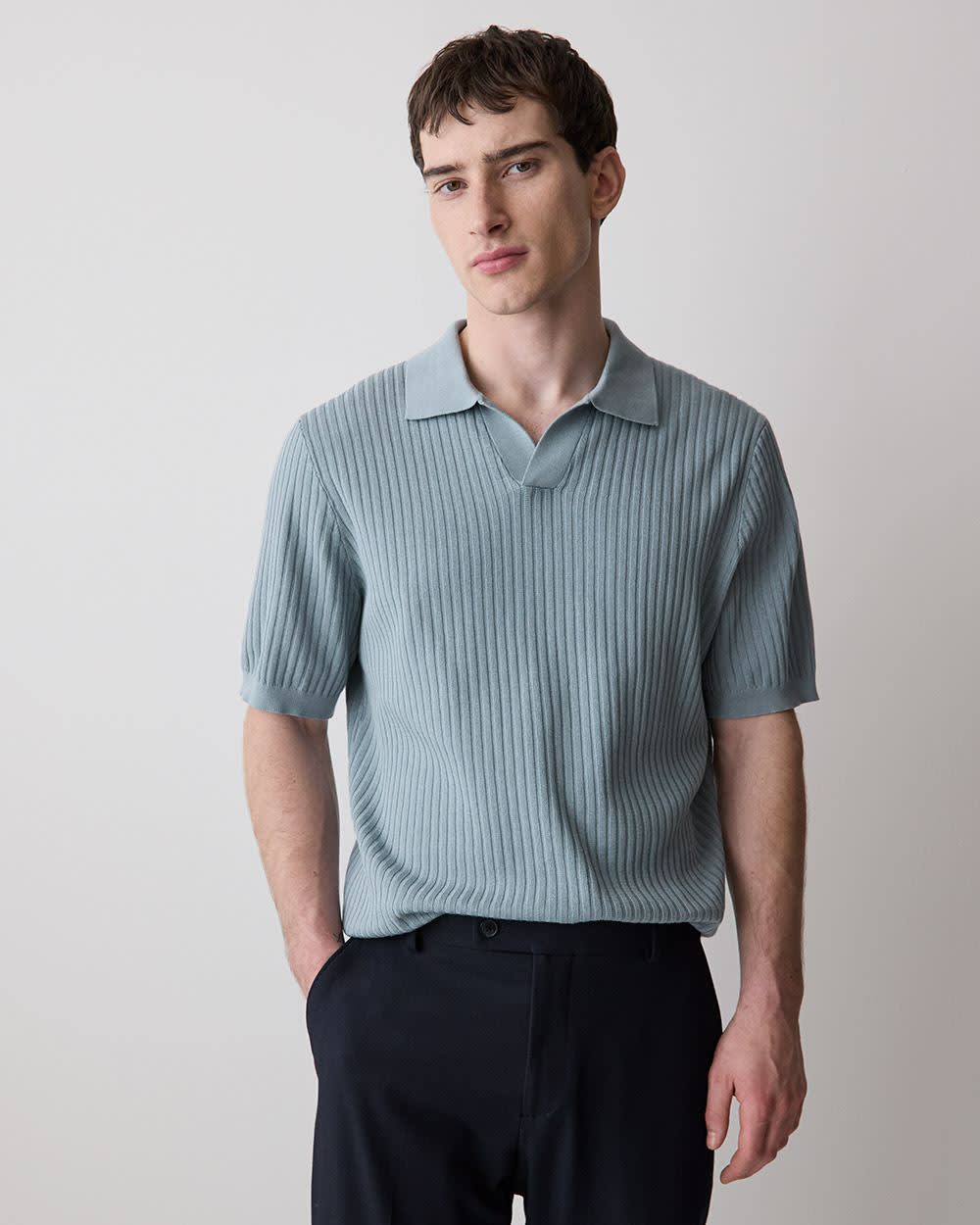 Polo à Manches Courtes en Coton avec Col Johnny