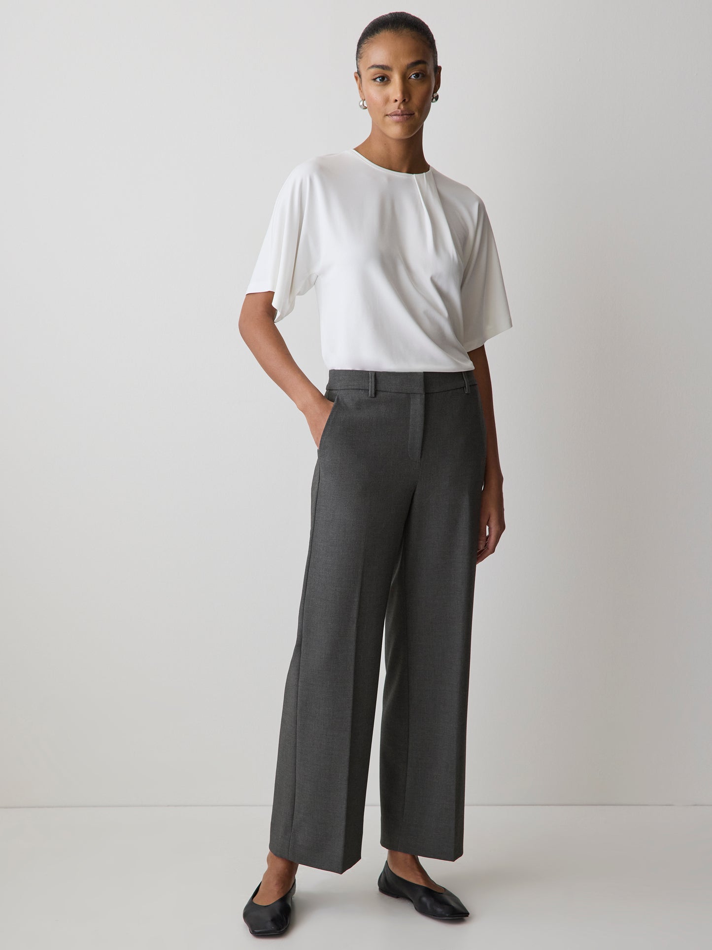 Short-Sleeve Crew-Neck Top with Pleated Detail