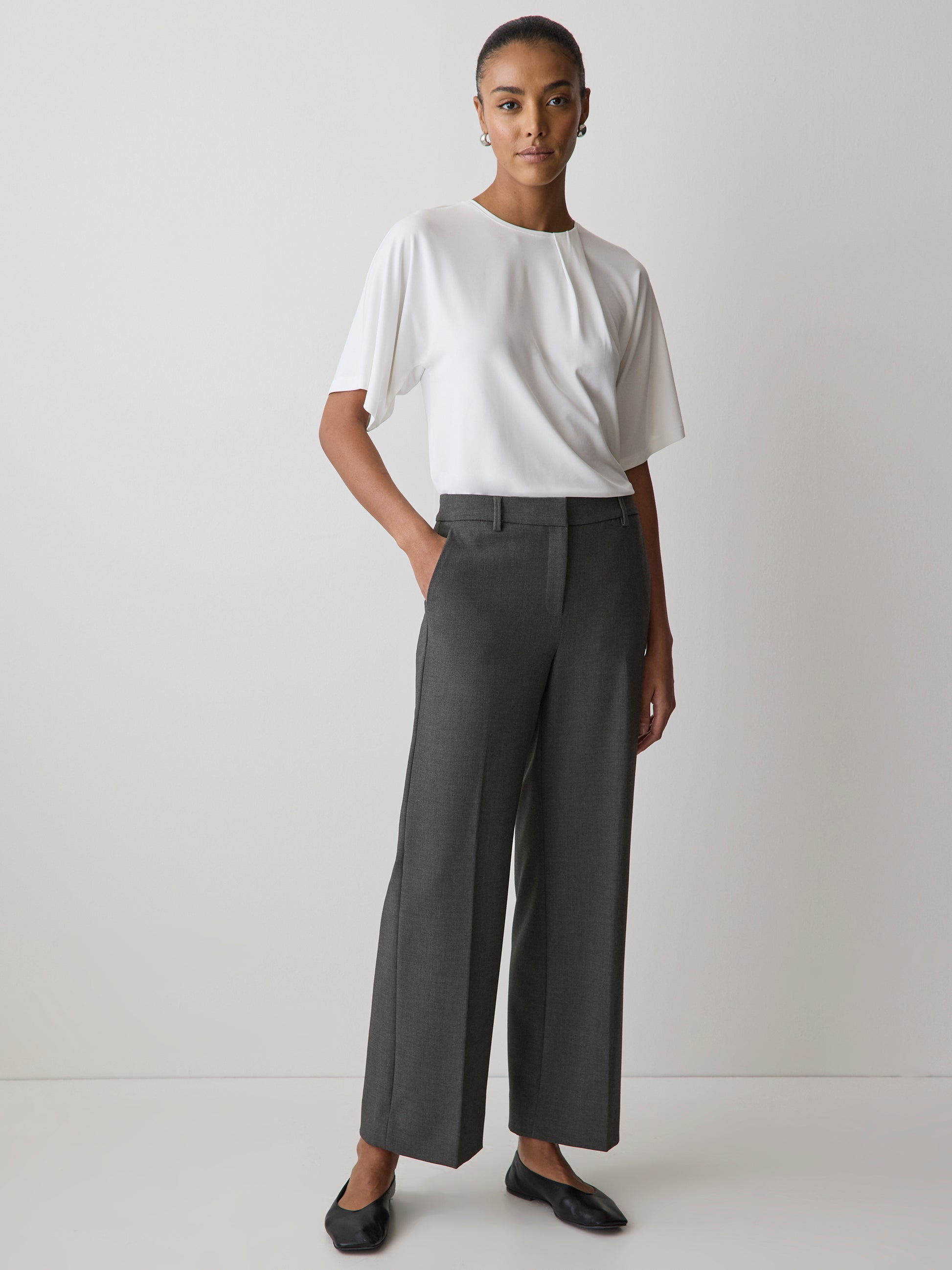 Short-Sleeve Crew-Neck Top with Pleated Detail