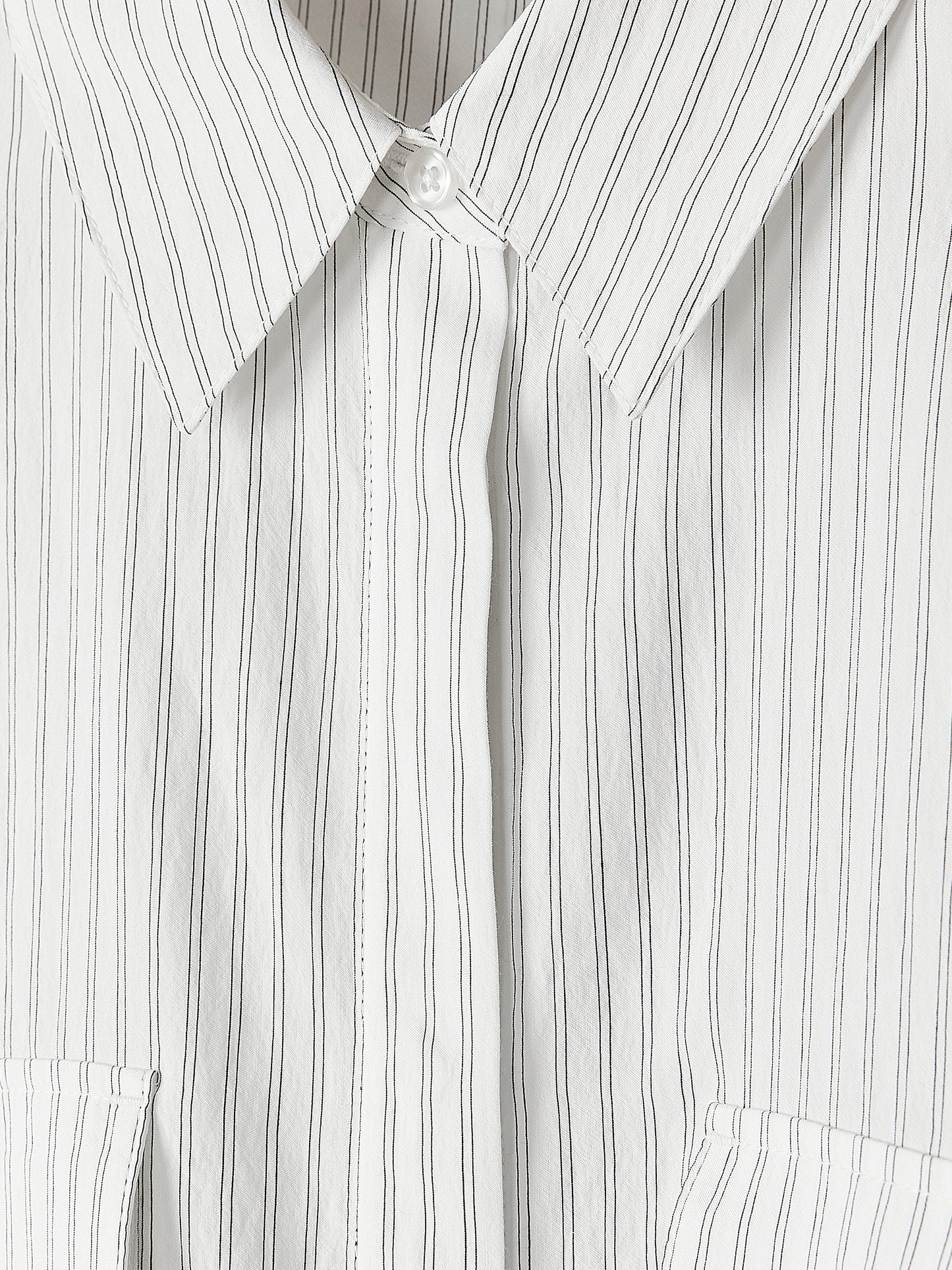 Striped Long-Sleeve Buttoned-Down Blouse with Pockets