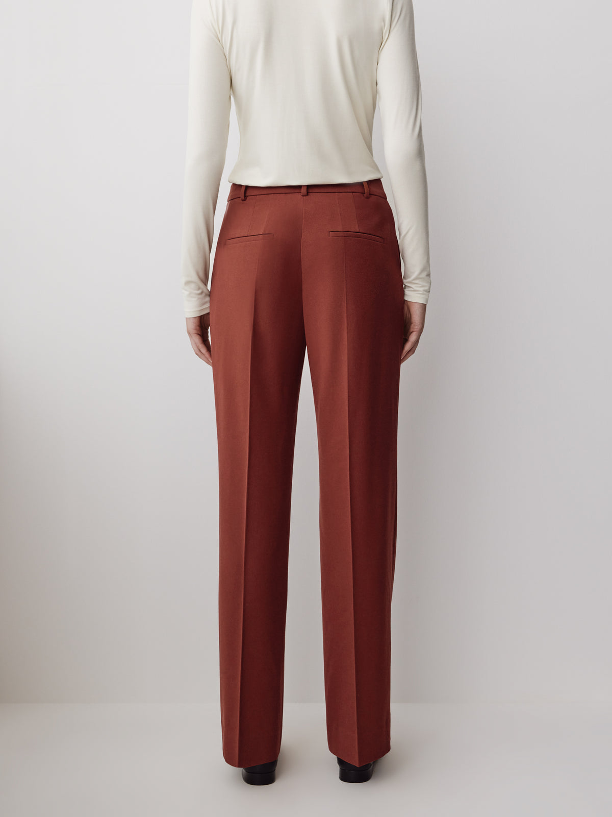 Woven High Rise Stretch Long Straight Pant