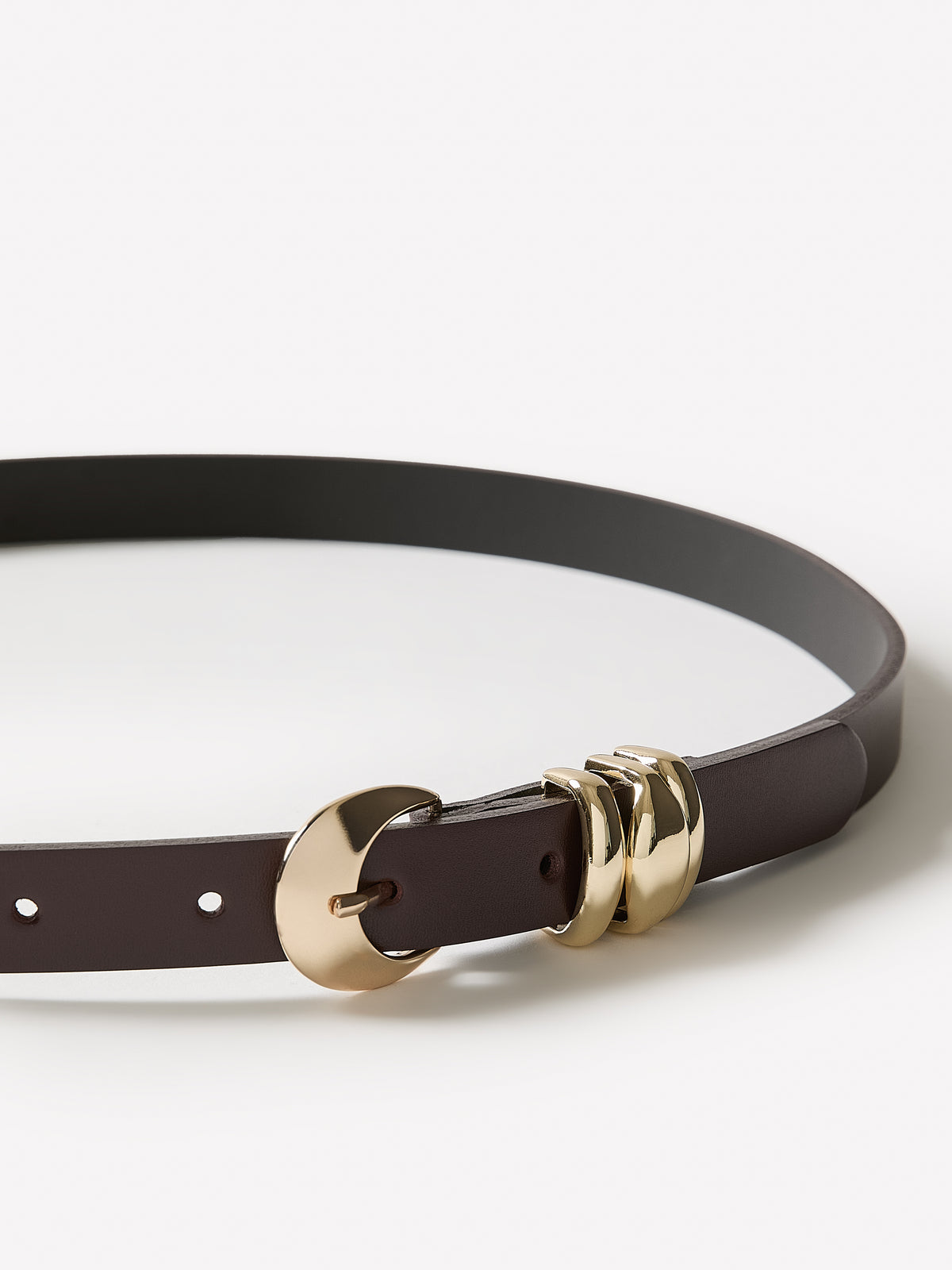 Slim Leather Belt with Sculptural Buckle