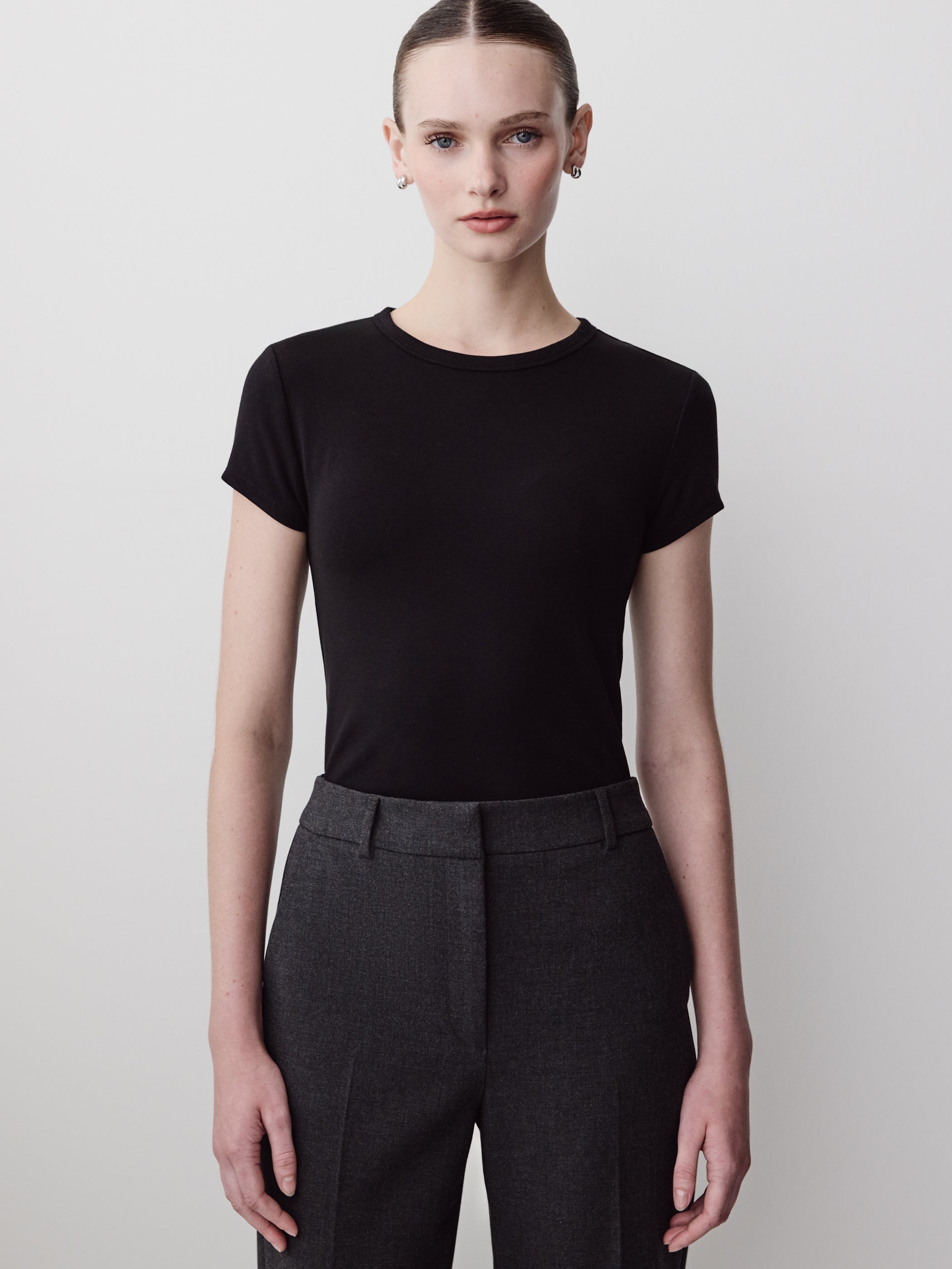 Short-Sleeve Crew-Neck Ribbed Basic Tee