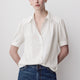 Silky Crepe Short-Sleeve Buttoned-Down Blouse