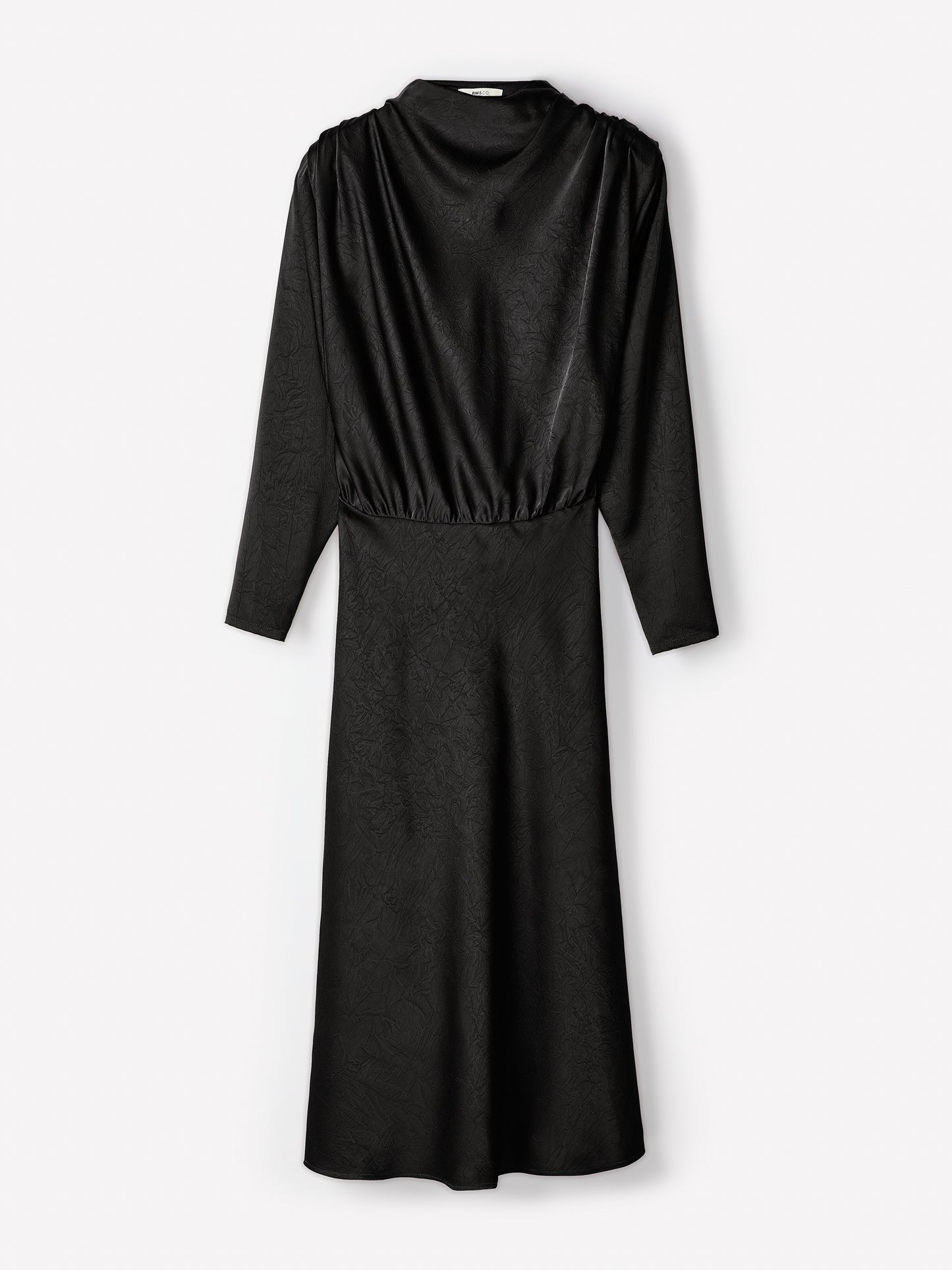 Satin Long-Sleeve Draped Midi Dress