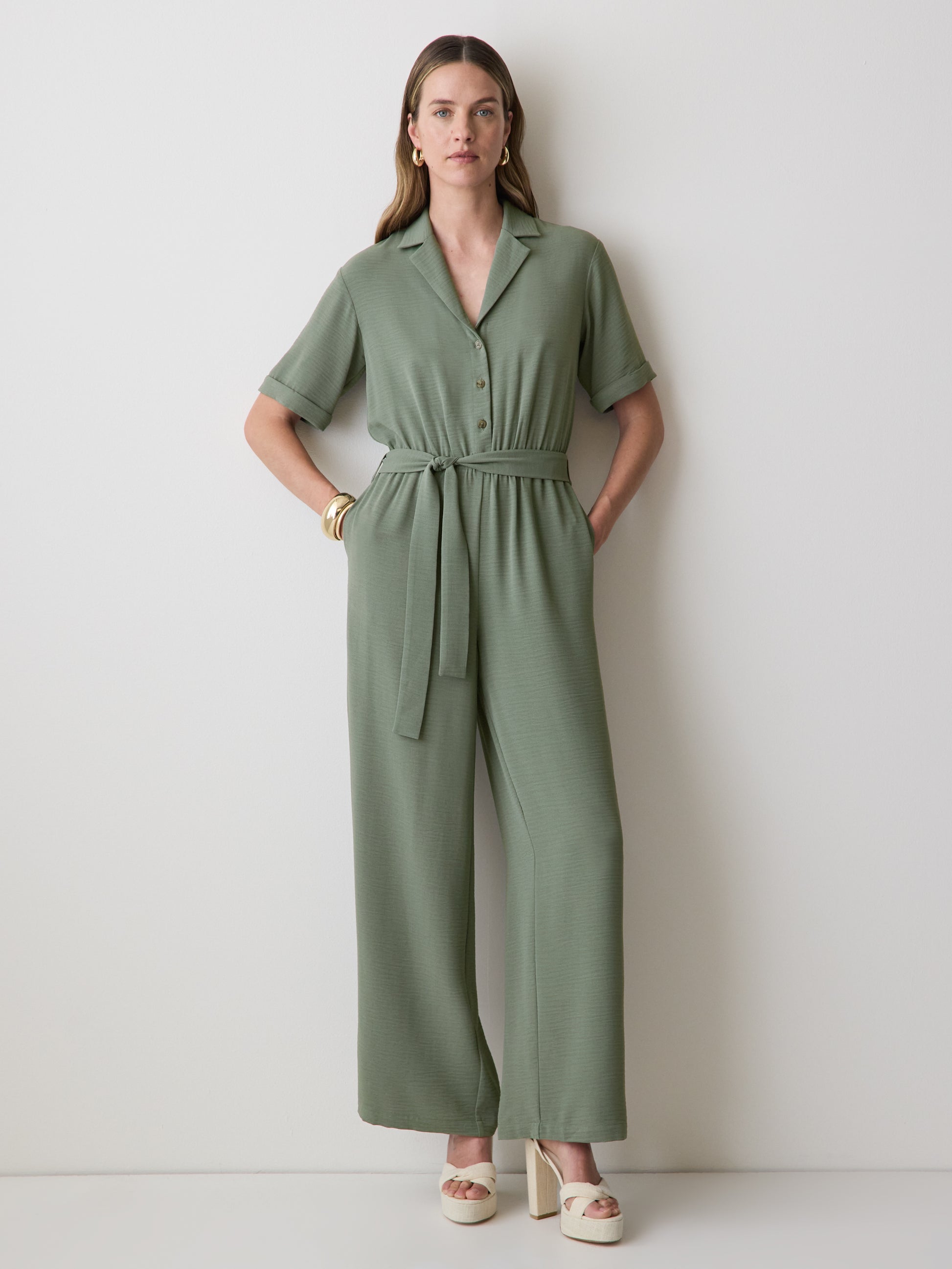 Short-Sleeve Wide-Leg Jumpsuit