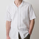 Striped Short-Sleeve Textured Shirt with Camp Collar