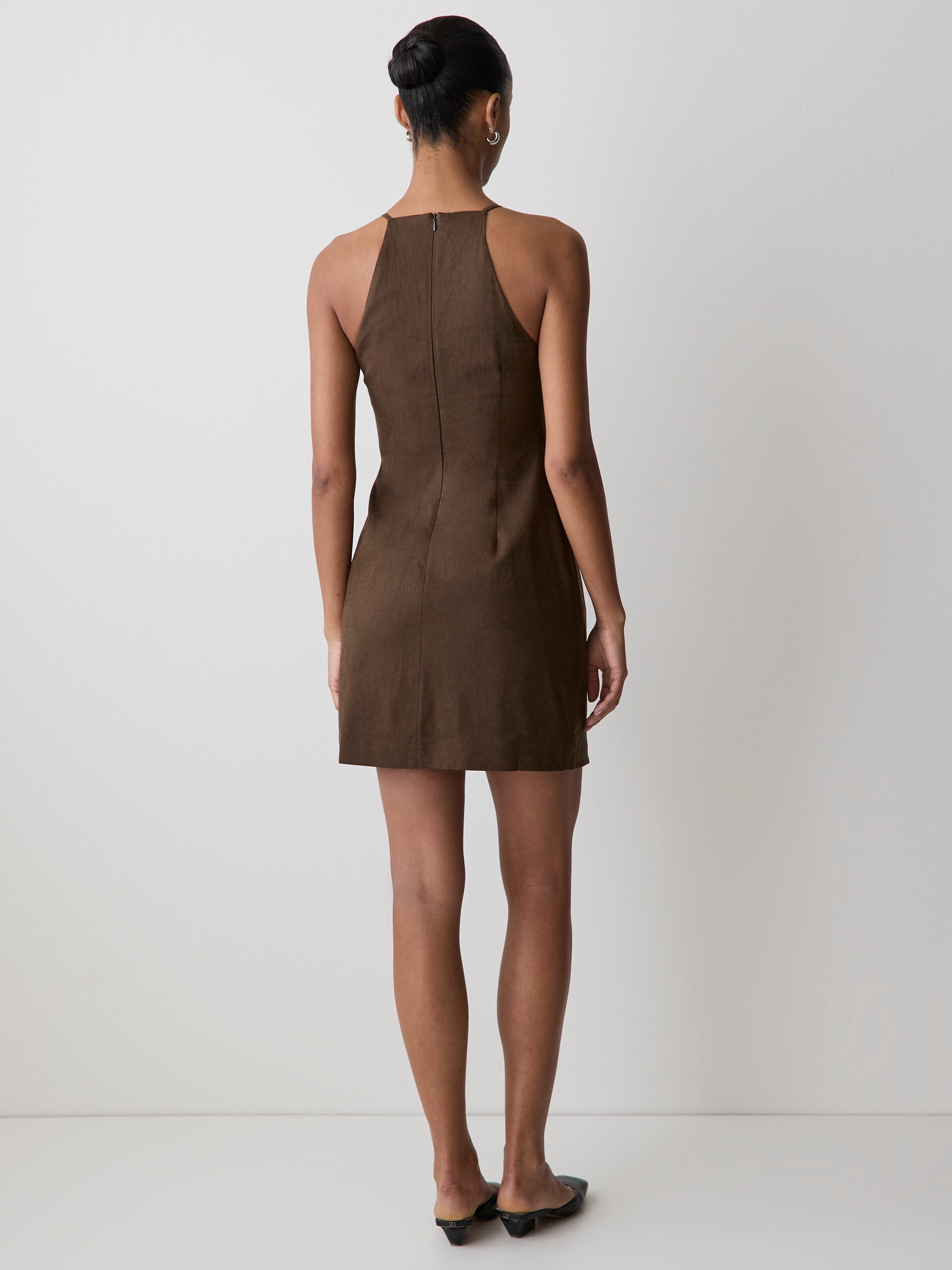 Woven Linen Blend Halter Dress