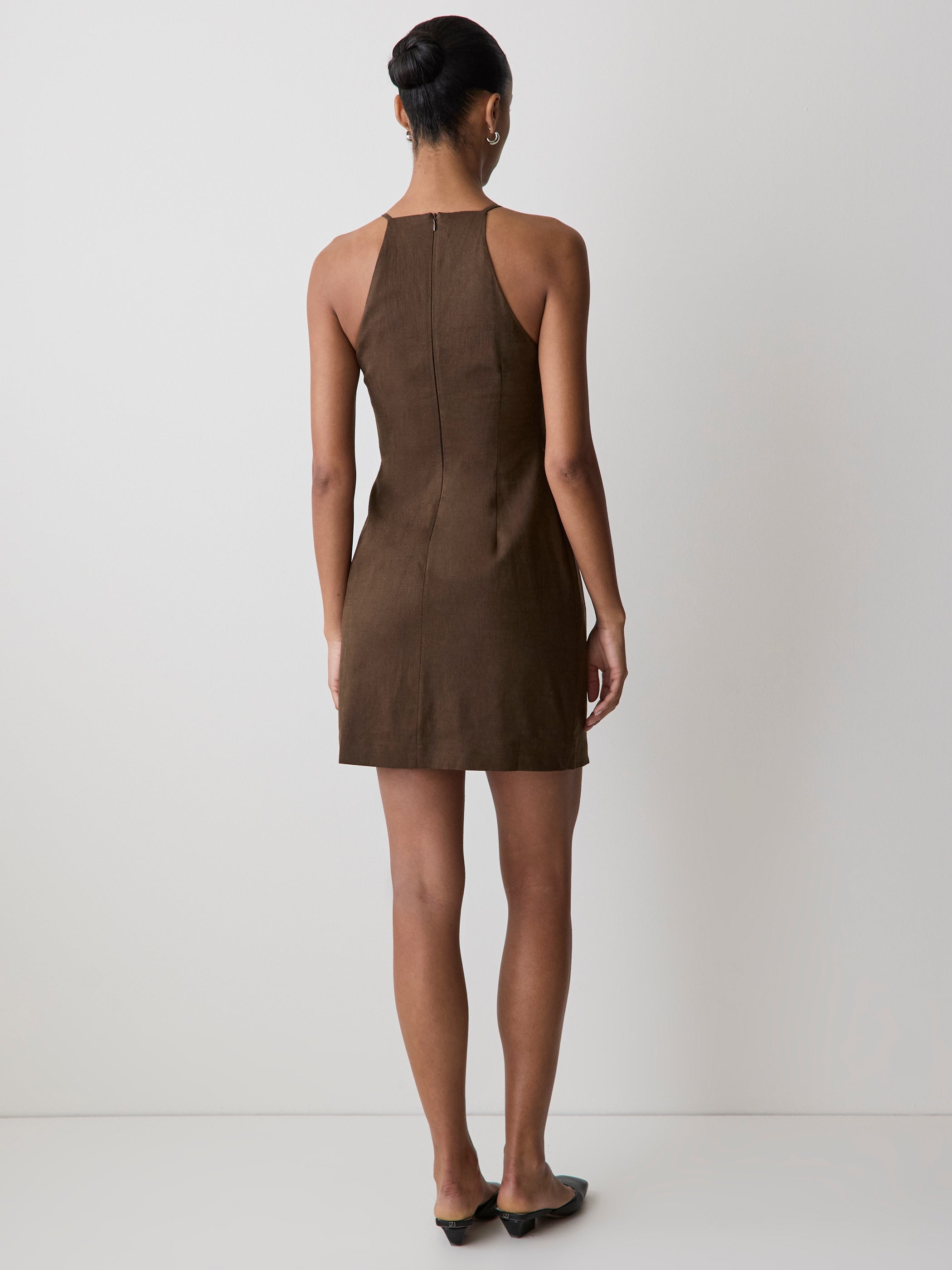 Woven Linen Blend Halter Dress