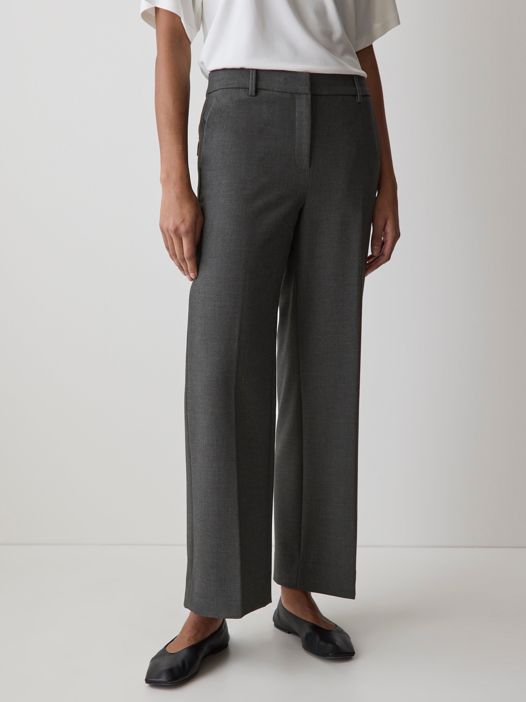 Pantalon en Sergé Épais à Taille Mi-Haute et Jambe Large 