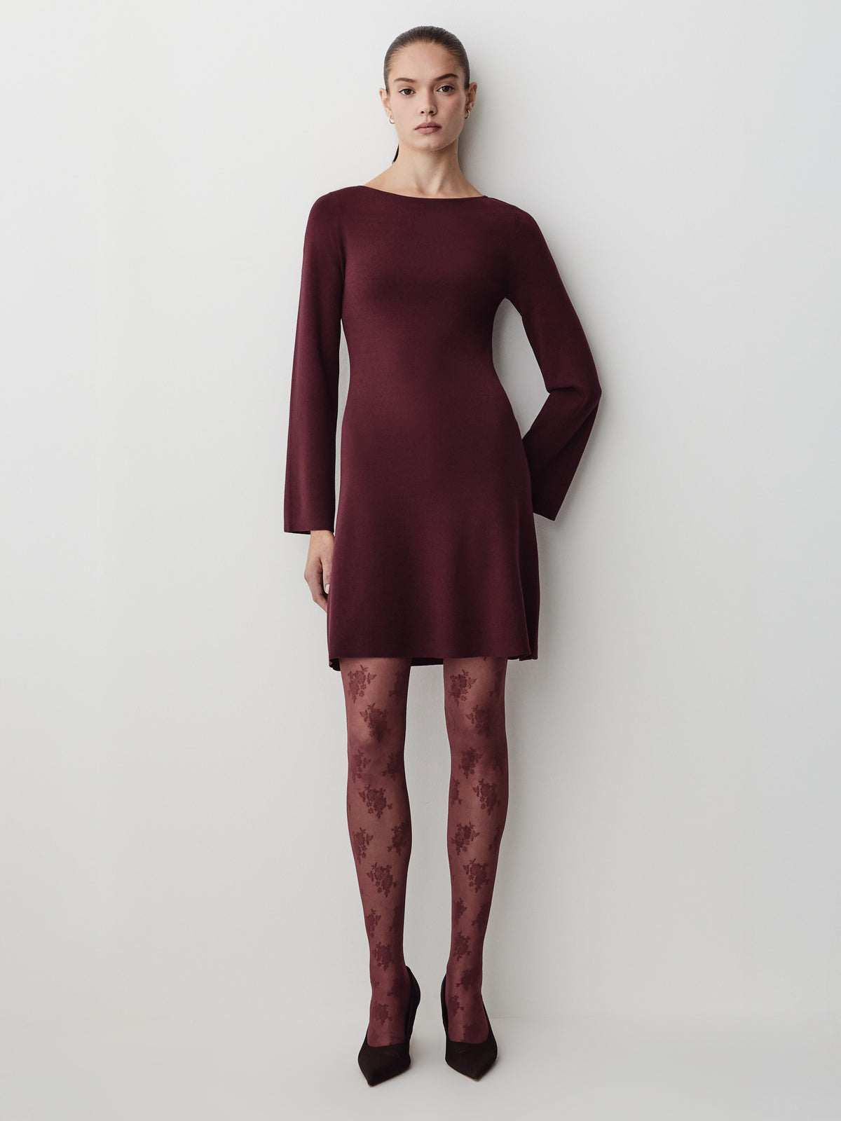 Knit Boat Neck A-Line Mini Dress