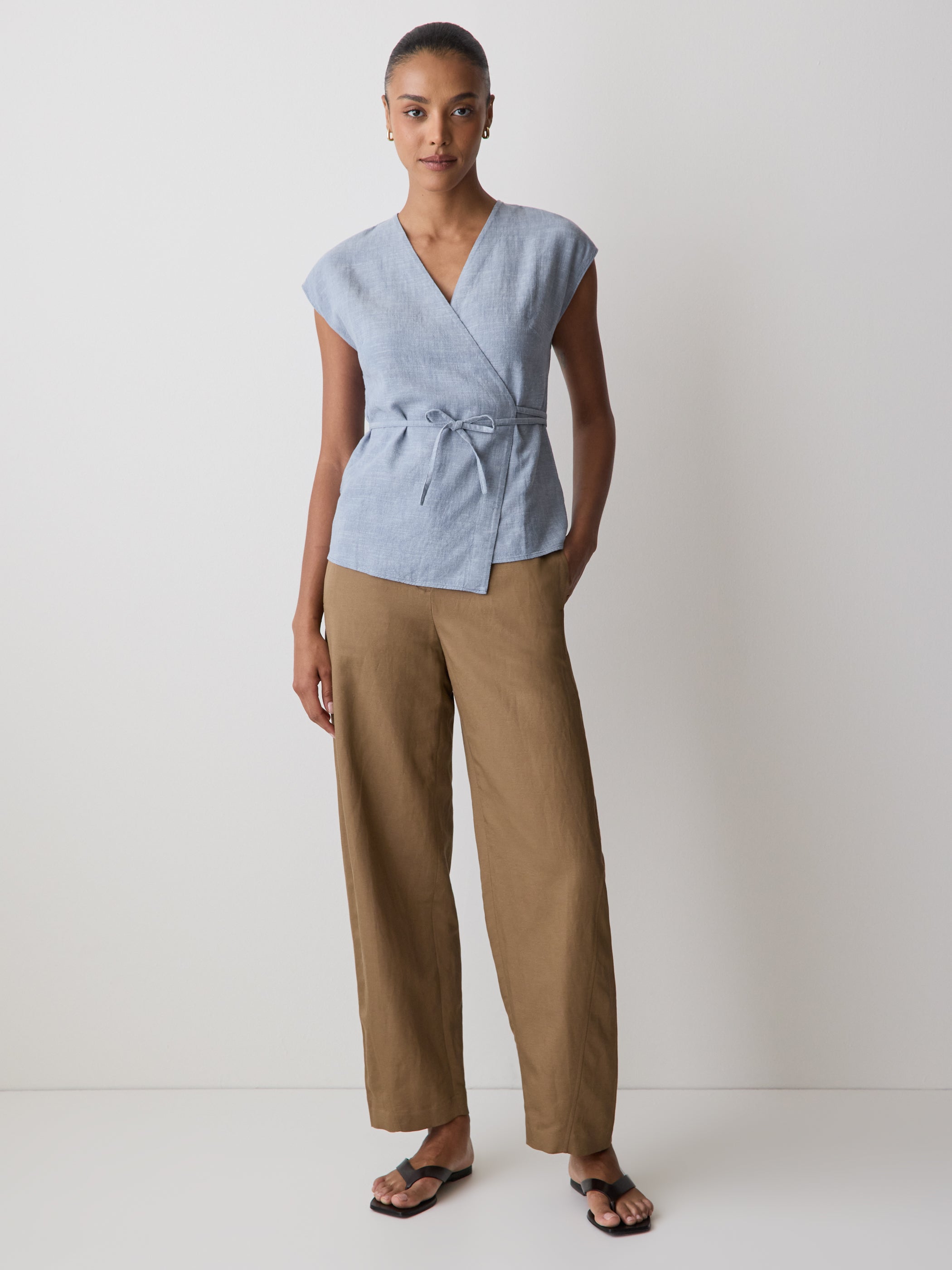Woven Linen Blend Blouse Extended Sleeve