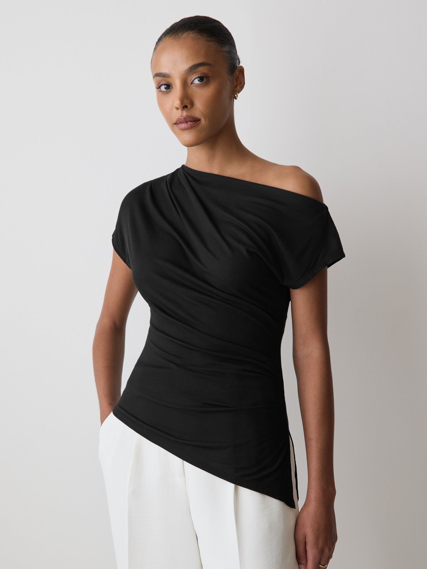 Off-Shoulder Knit Top in Silk Jersey