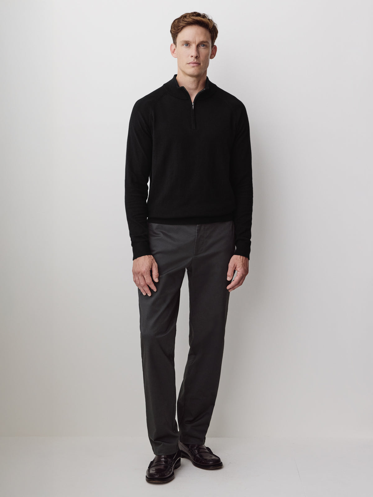 Long-Sleeve Half-Zip Mock-Neck Sweater