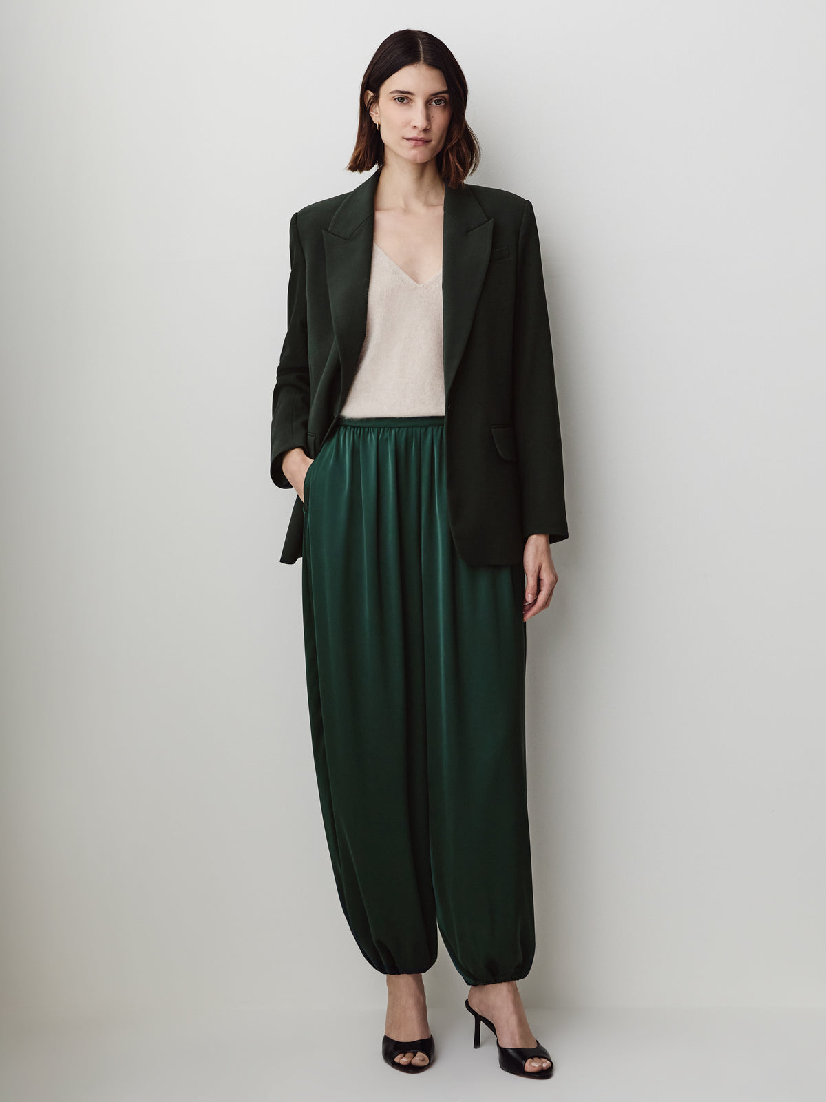 Satin High-Rise Balloon-Leg Pant